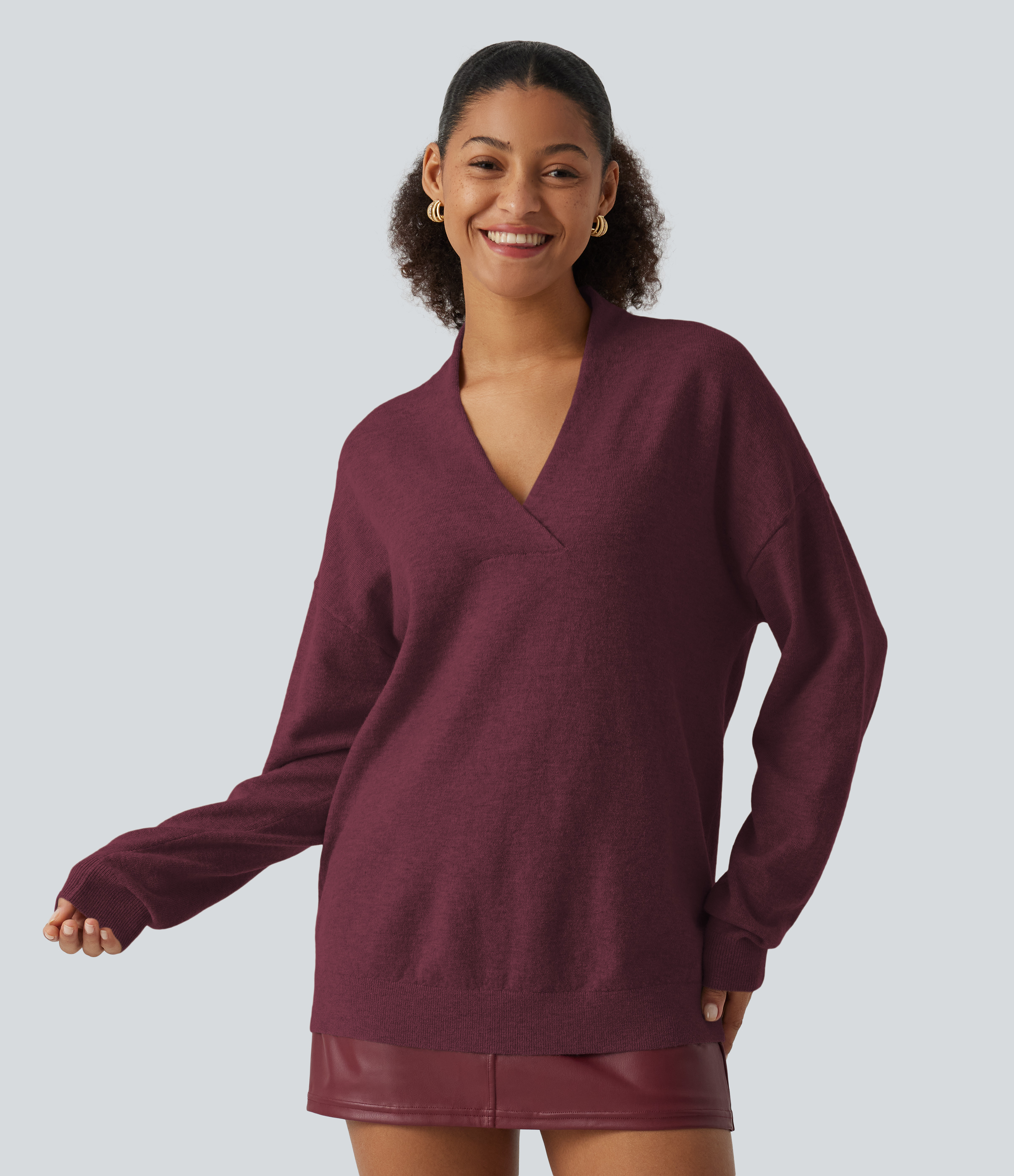 V Neck Long Sleeve Work Sweater