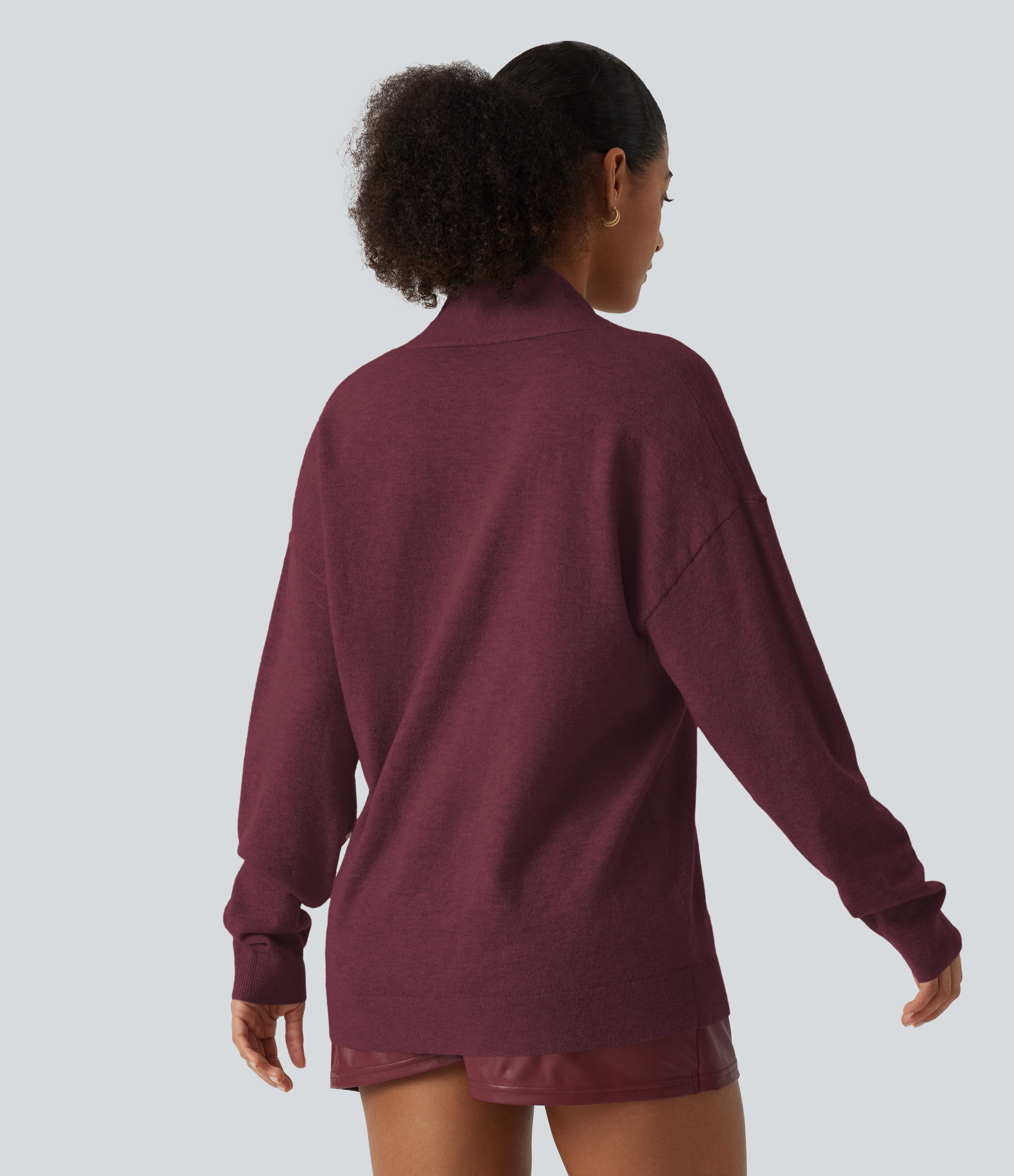 Burgundy V Neck Long Sleeve Work Sweater / 2