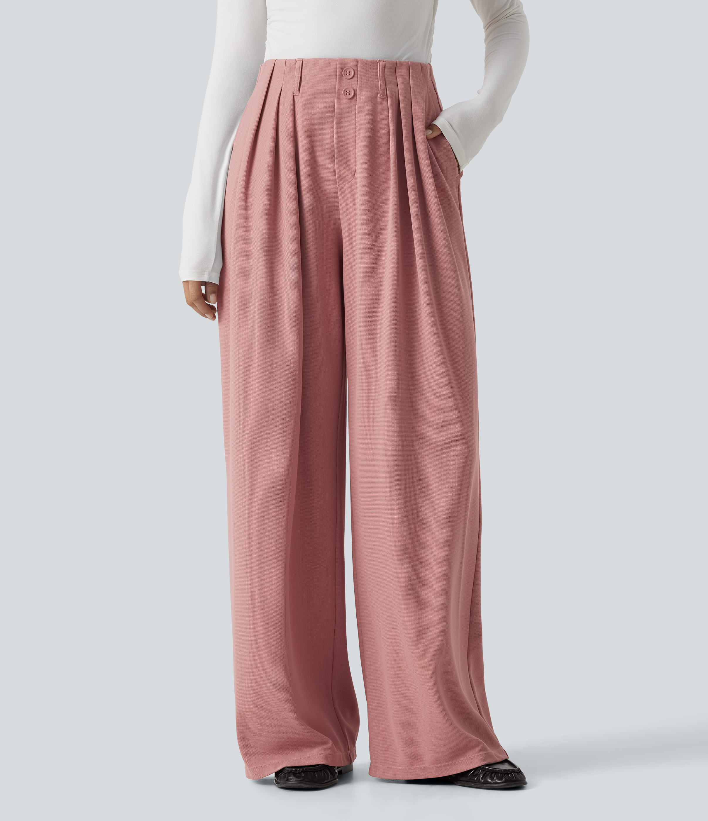 Halara Flex™ Mid Rise Wide Leg Waffle Work Pants with Pockets