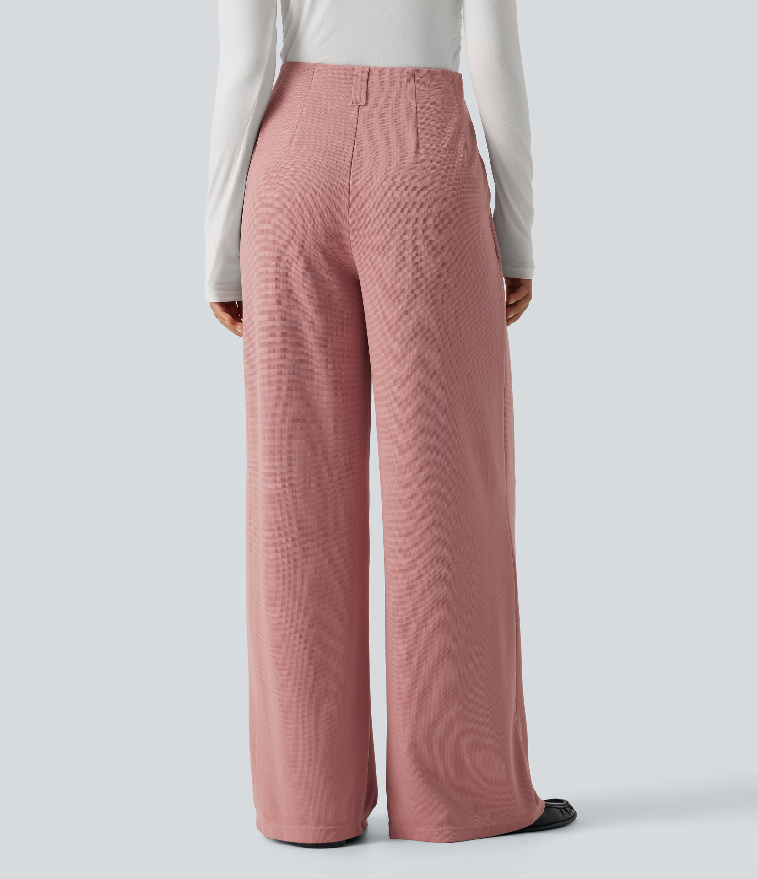 Rose Tan Halara Flex™ Mid Rise Wide Leg Waffle Work Pants with Pockets / 2