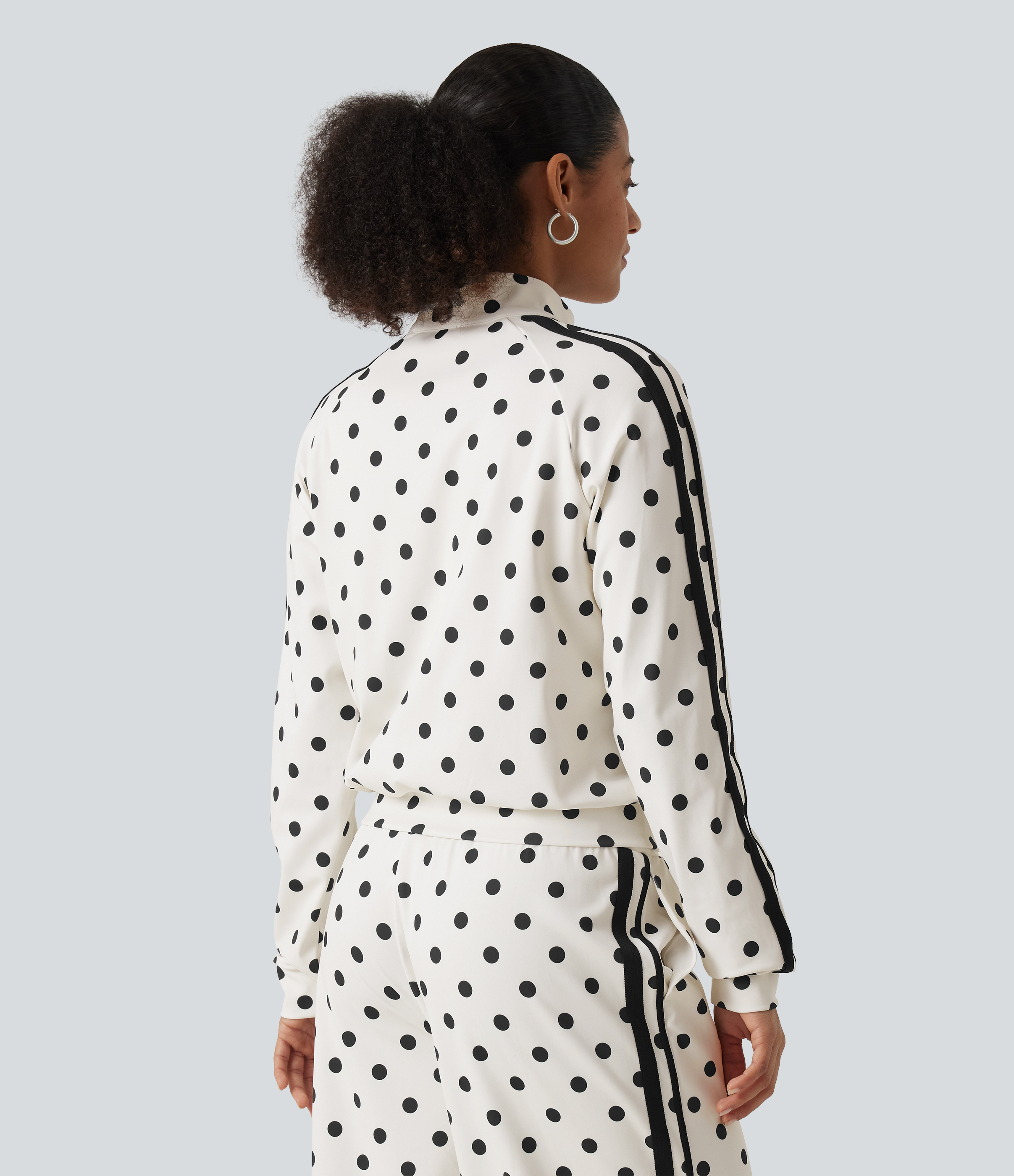 Marais Dot Stand Collar Polka Dot Side Stripe Casual Track Jacket with Pockets / 2