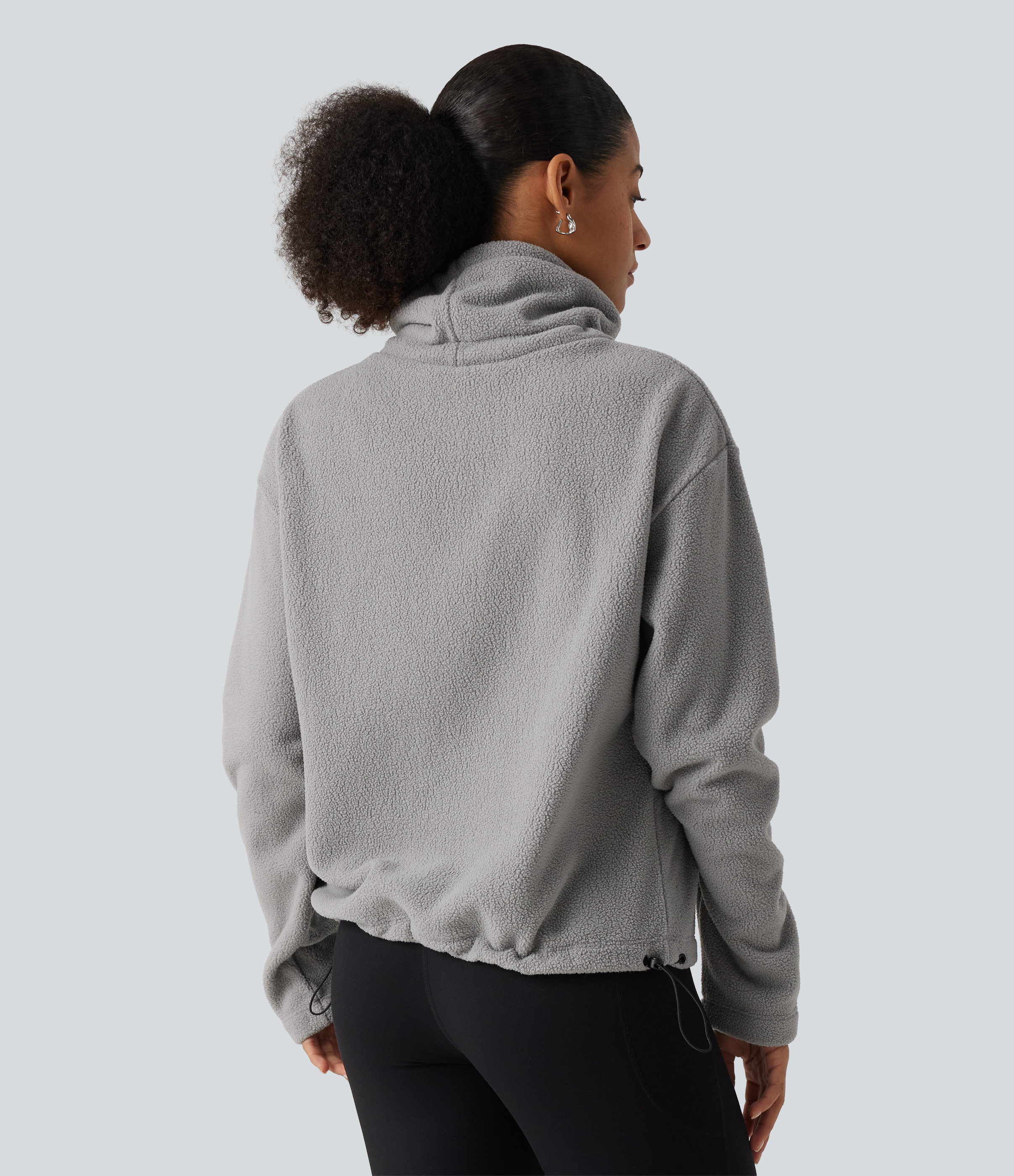 Absorption High Neck Drawstring Long Sleeve Gathered Hem Fleece Casual Sweatshirt / 2