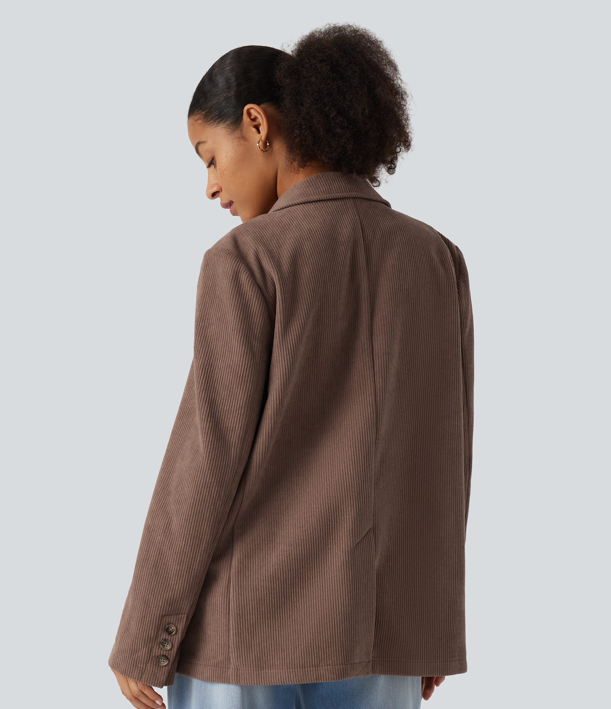 Coca Mocha Lässiger Blazer aus Cord mit Reverskragen, Seitentaschen und langen Ärmeln / 2