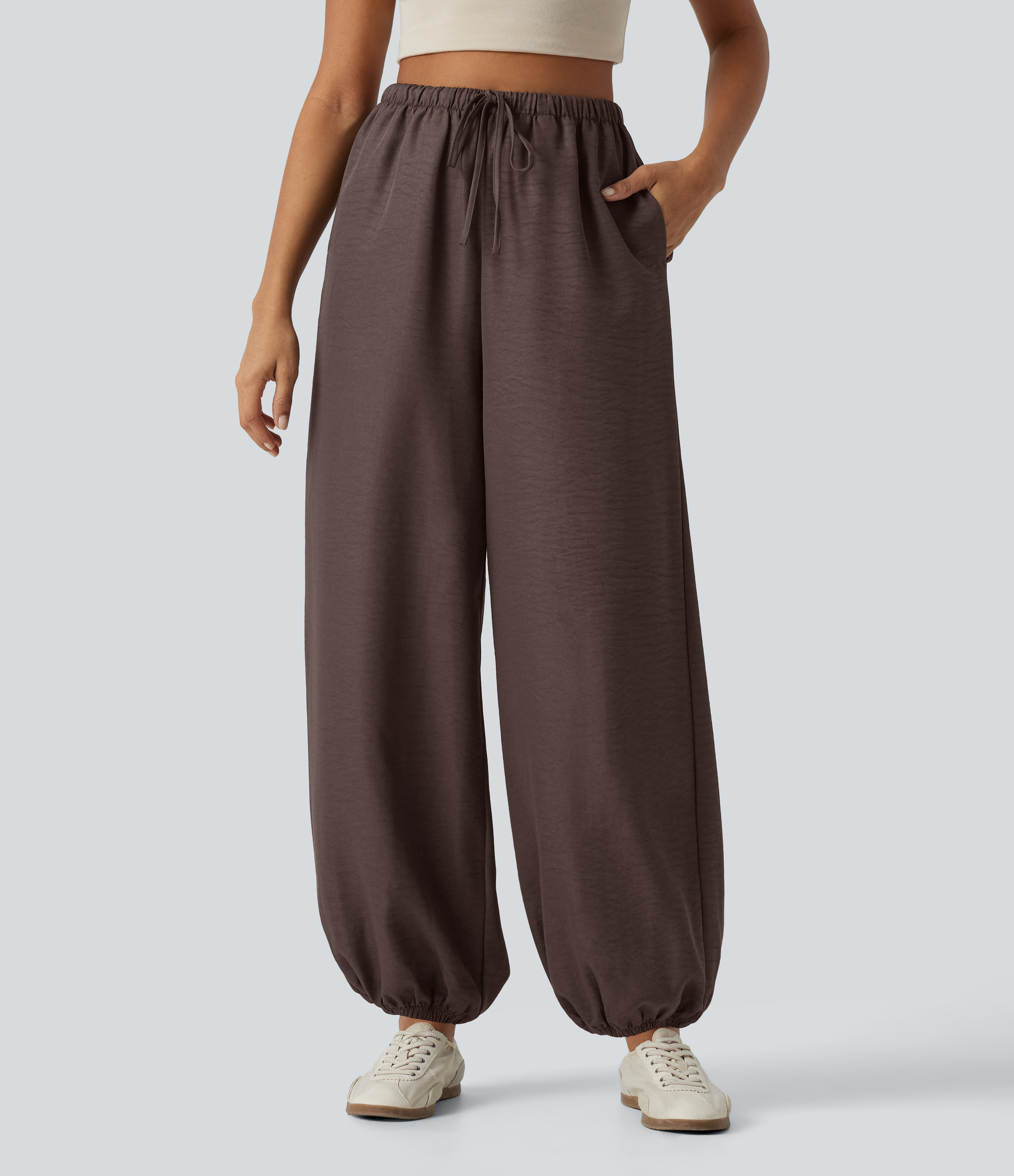 High Waisted Drawstring Casual Joggers with Pockets