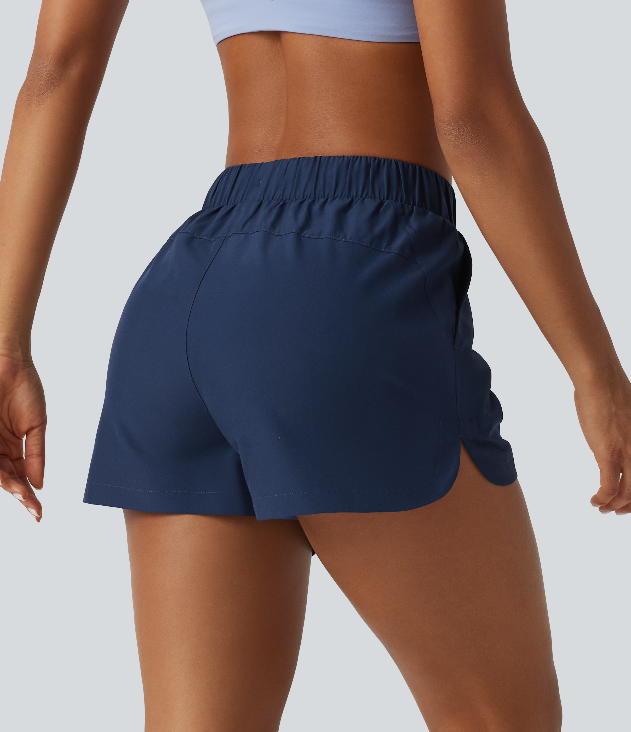 Deep Sapphire High Waisted Drawstring Workout Shorts 3" with Pockets / 2