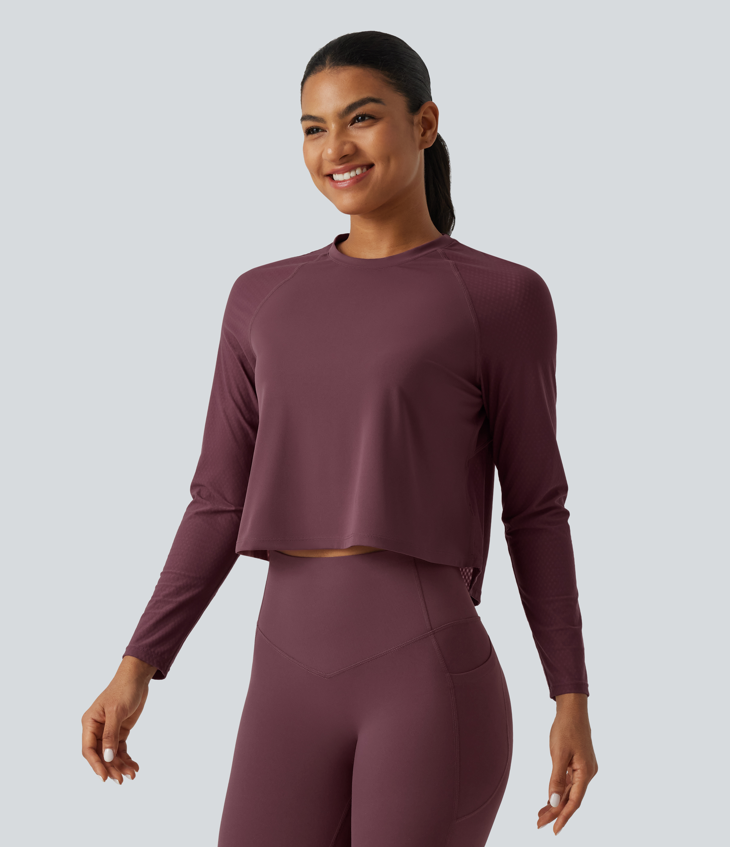 Red Mahogany Haut de running effet frais InstantCool à col rond manches longues raglan et séchage rapide / 2