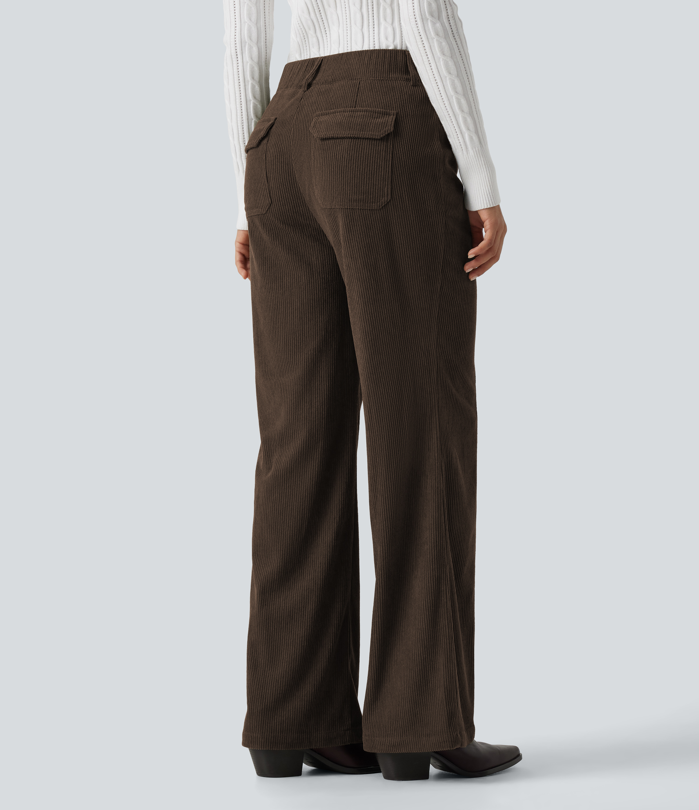Demitasse Mid Rise Bootcut Buckle Corduroy Casual Pants with Pockets / 2