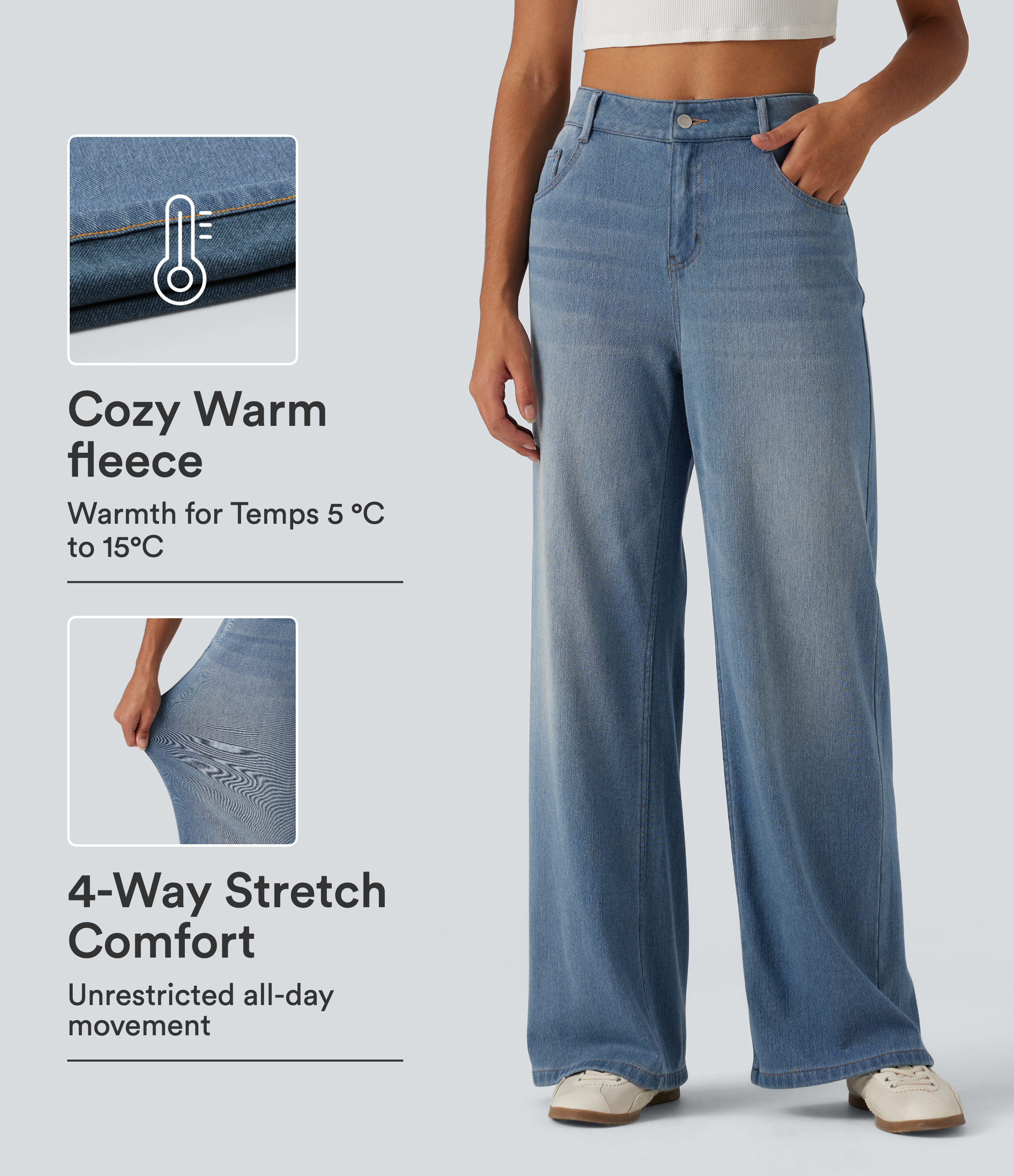 Halara Flex™ Denim Heat Mid Rise Wide Leg Casual Jeans with Pockets