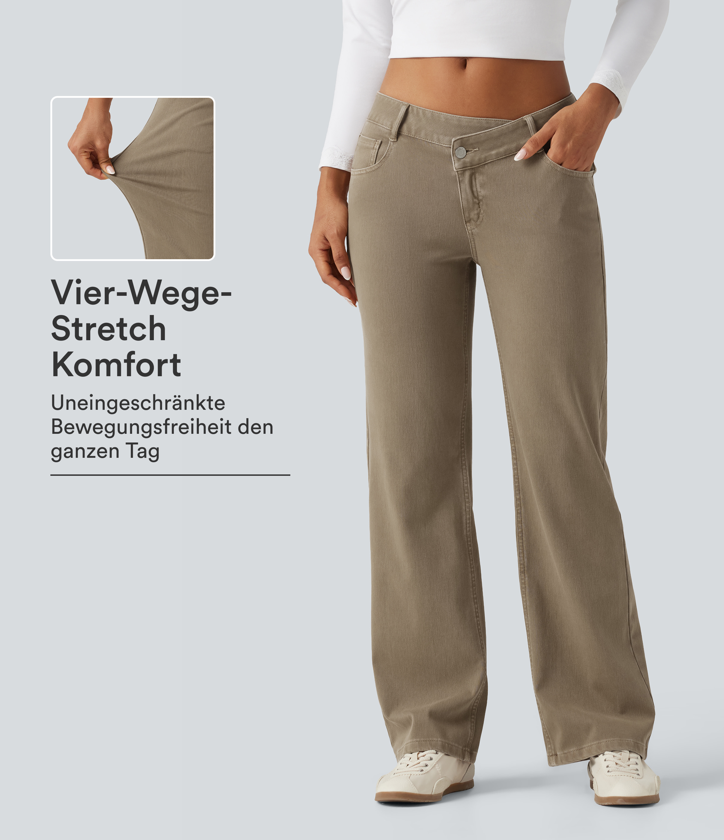 Halara Flex™ jean décontracté coloré, taille basse, jambe droite asymétrique, avec poches