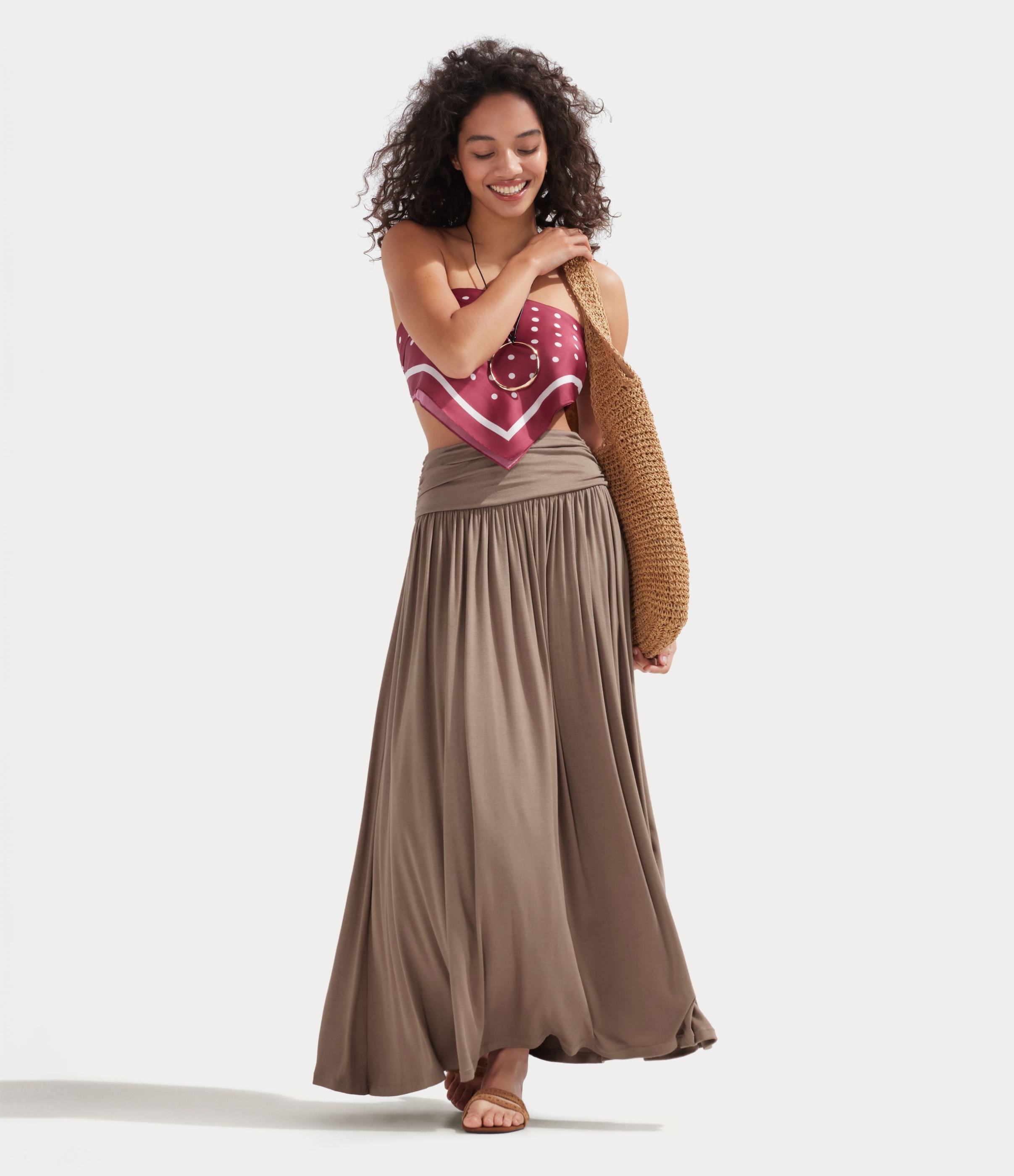 Mineral Blue High Waisted Ruched Flowy Maxi Casual Skirt / 2