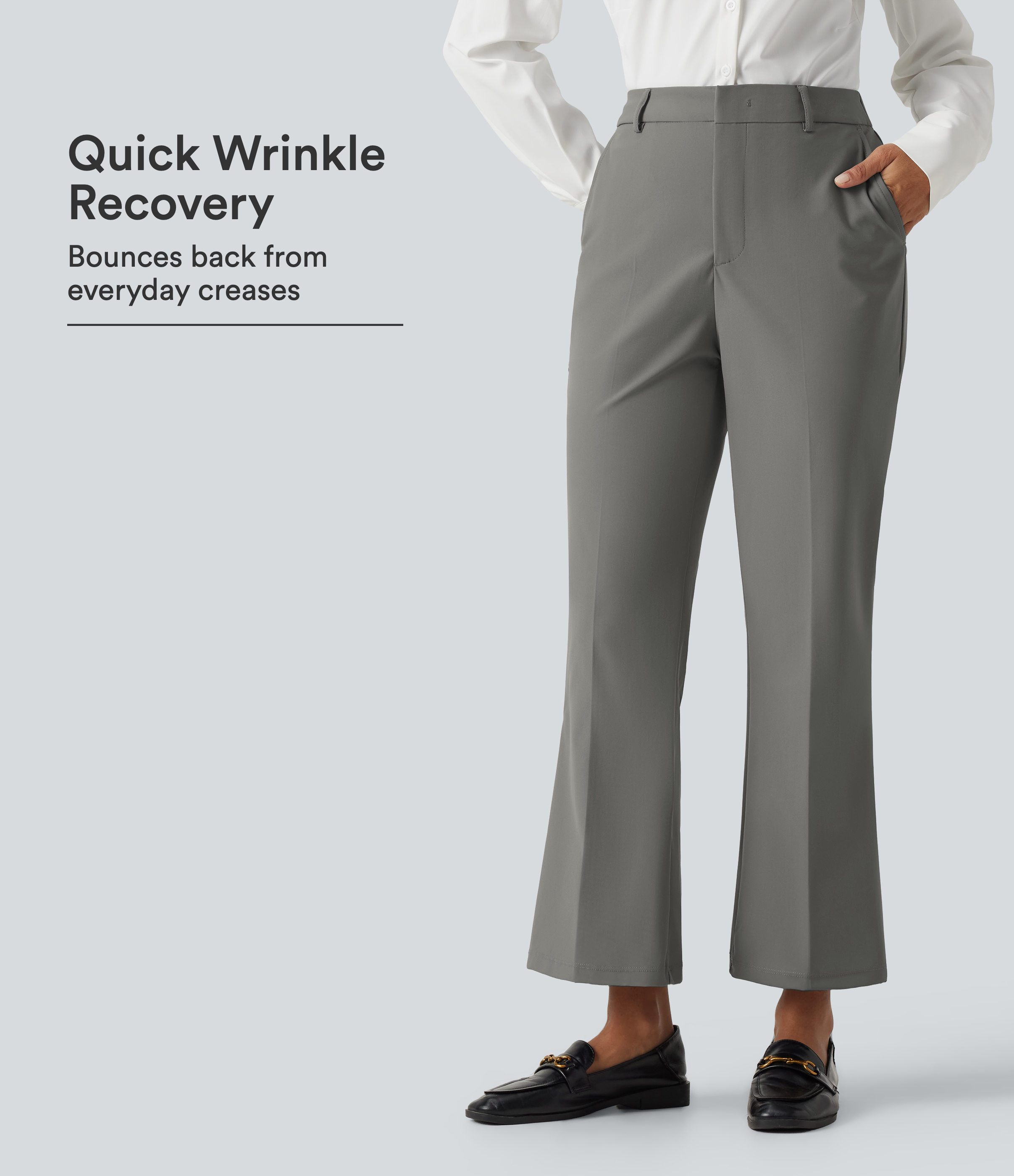 Wrinkle Recovery High Waisted Work Bootcut Pants with Pockets