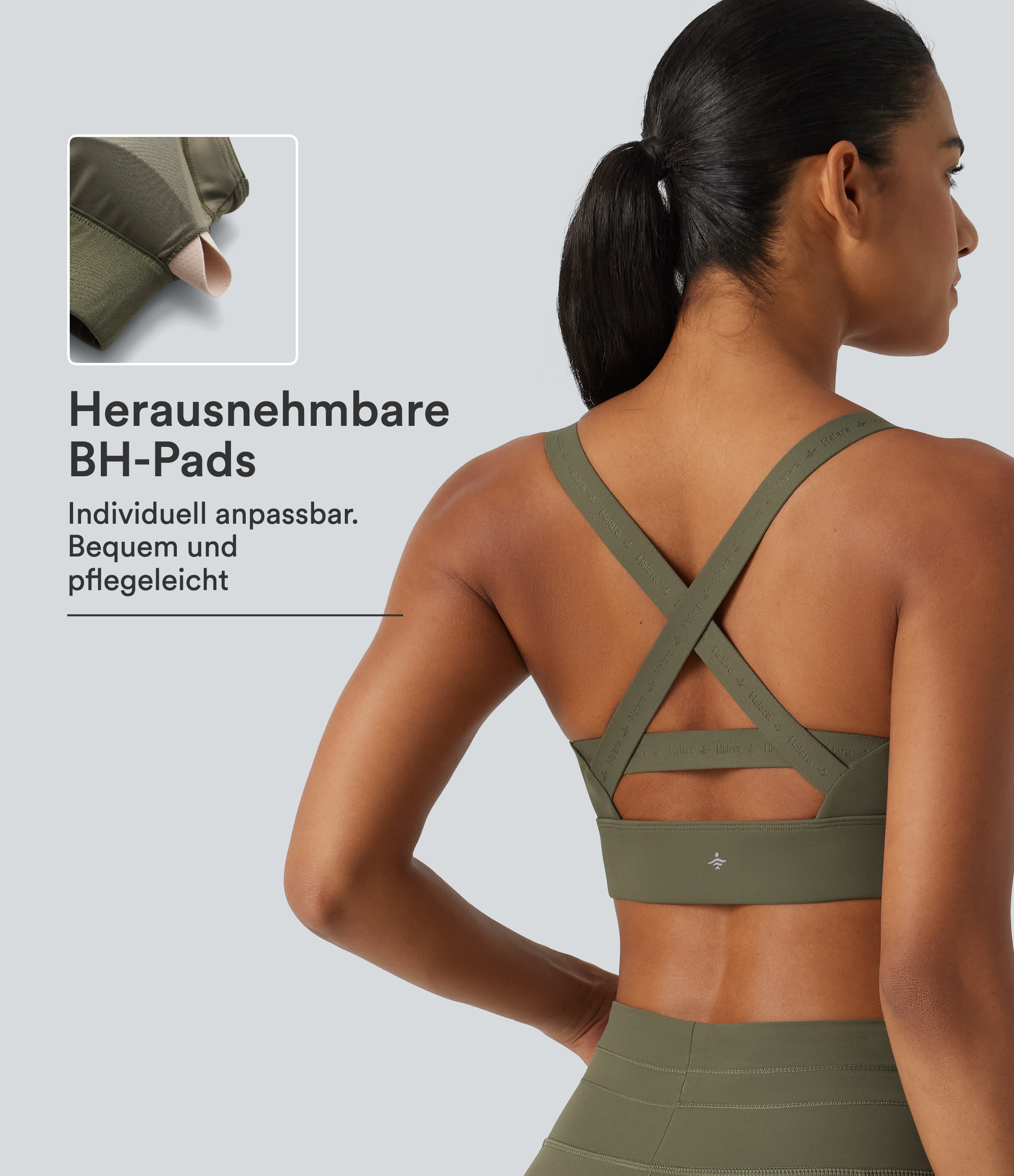 Grass Grey Green Lauf-Sport-BH mit mittlerem Support, U-Ausschnitt und integriertem BH - schnelltrocknend / 1