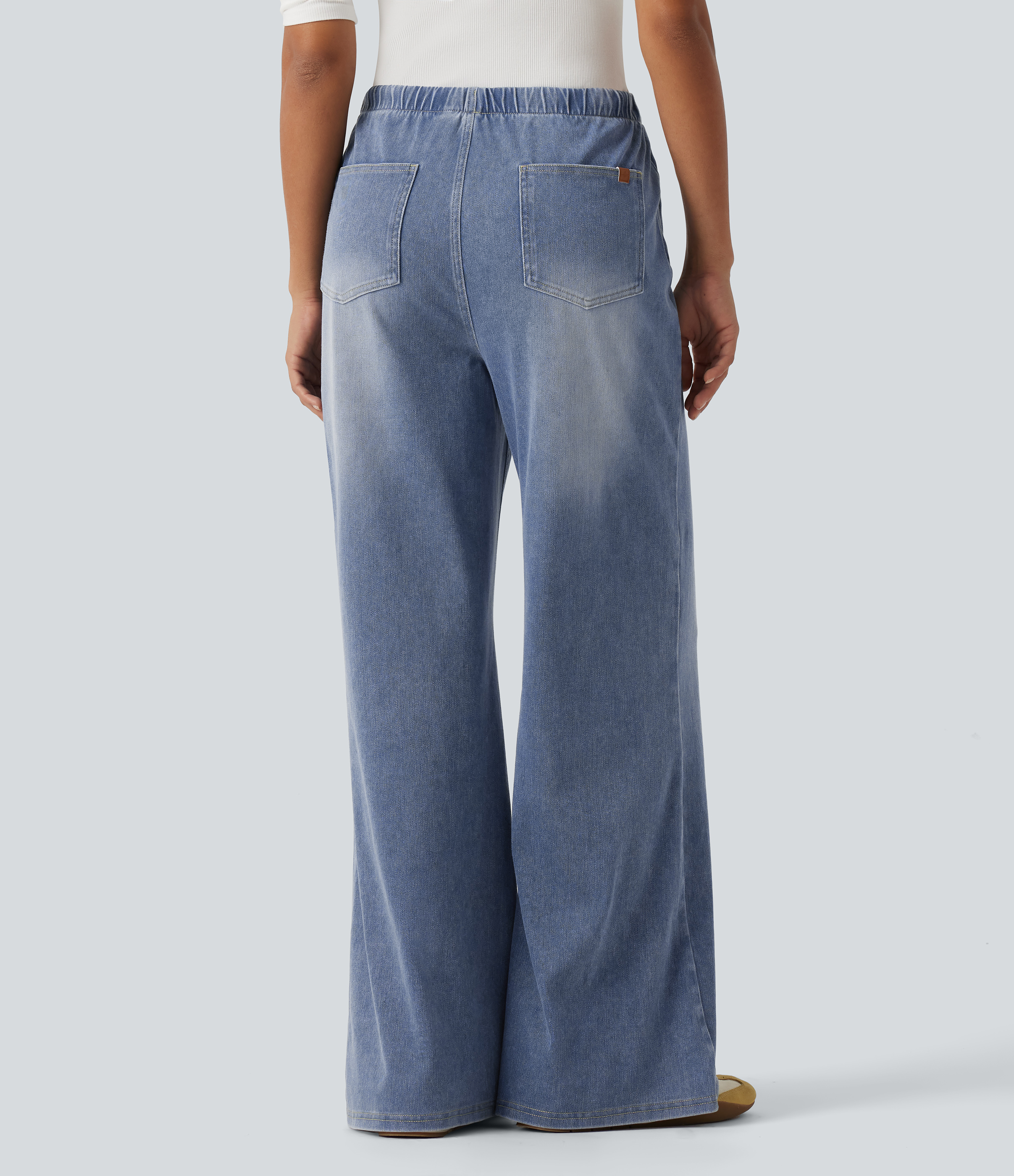 Vallarta Blue Denim Halara Flex™ Mid Rise Drawstring Wide Leg Casual Cotton Jeans with Pockets / 2