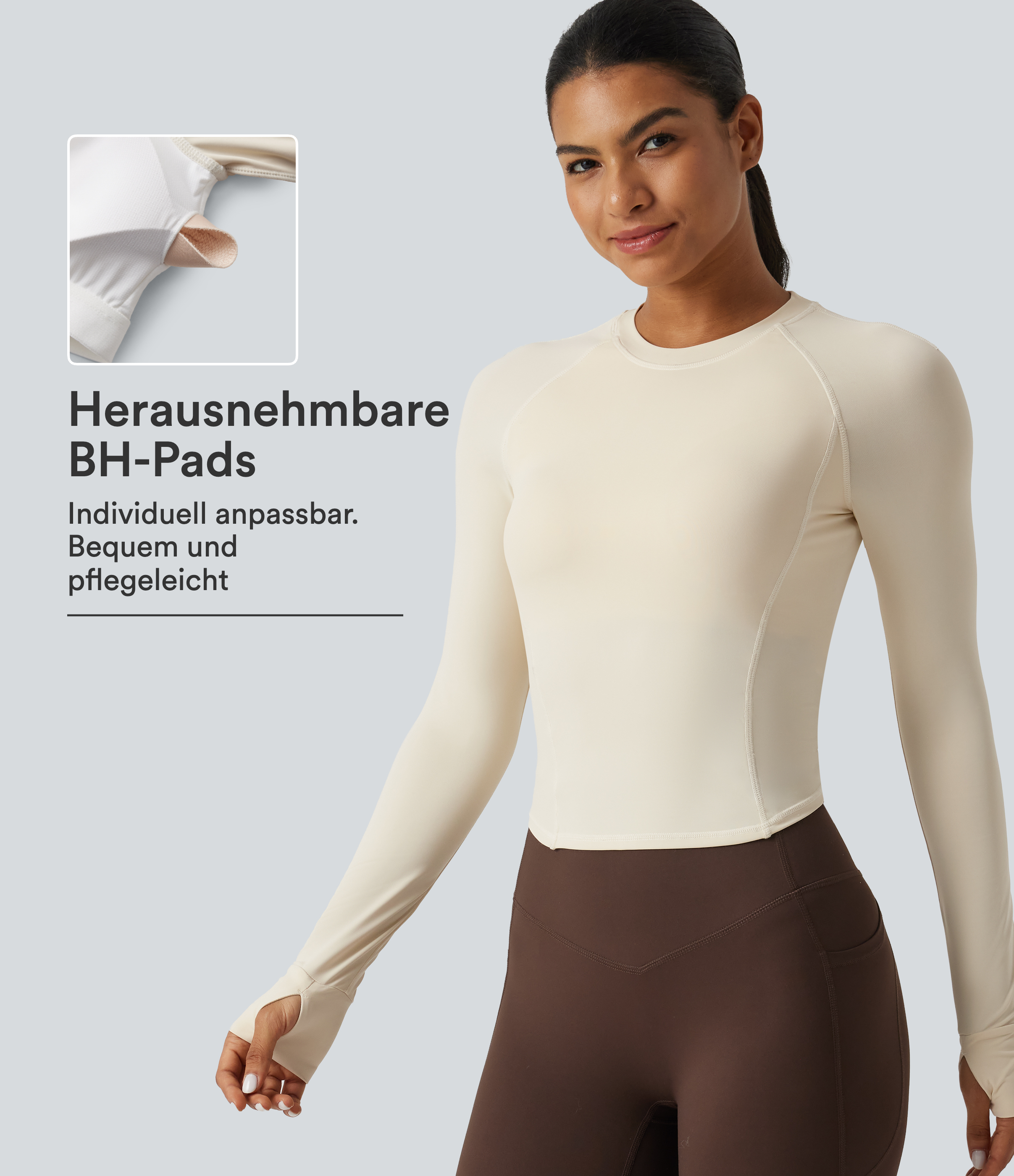 Yoga-Sport-Top mit Rundhalsausschnitt, langen Raglanärmeln, integriertem BH und InstantCool - slim fit