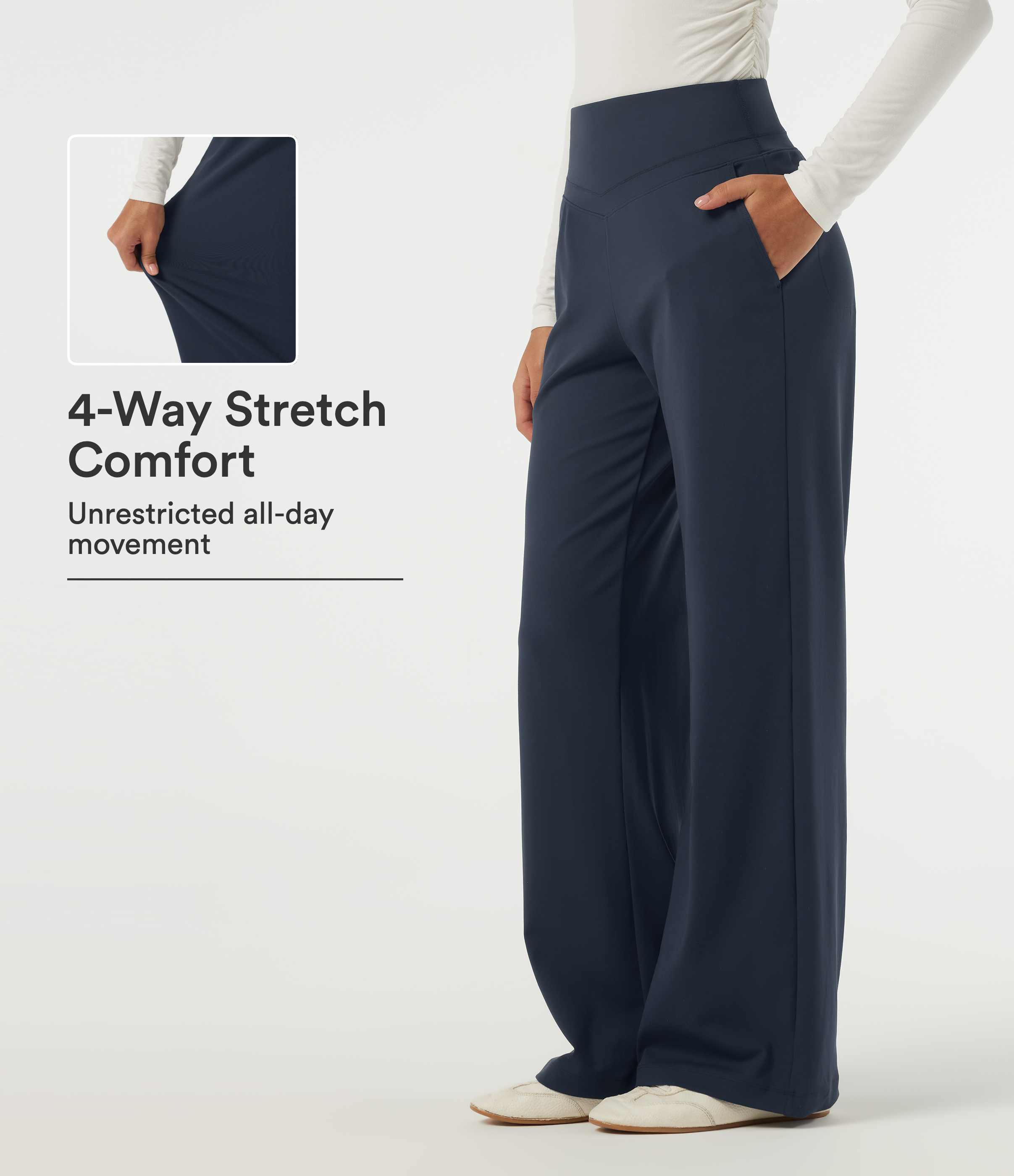 Midnight Blue Halara Flex™ DayStretch High Waisted Straight Leg Work Trousers with Pockets / 1