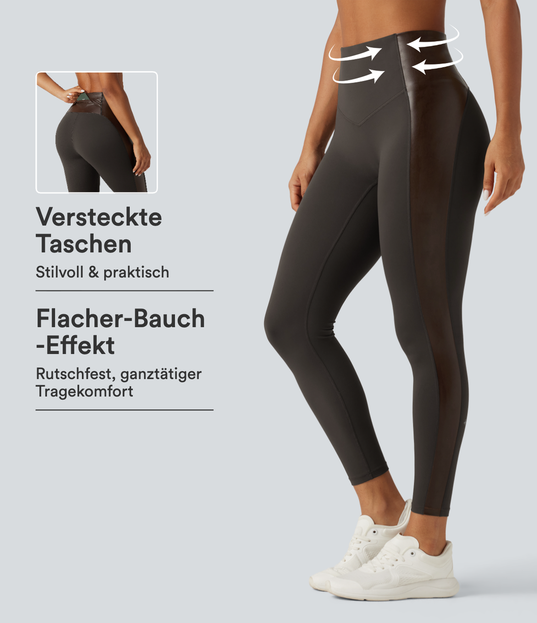 Halara UltraSculpt™ - Yoga-Leggings mit hohem Bund, Stretch-PU, Bundtasche und Bauchkontrolle
