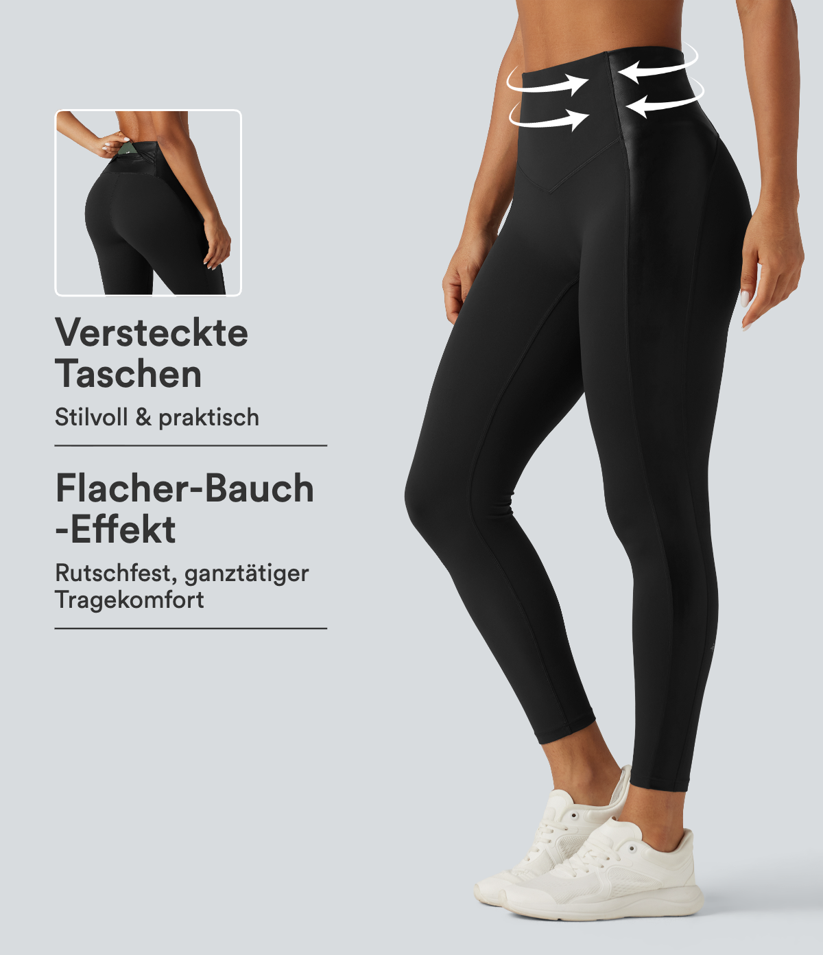 Halara UltraSculpt™ - Yoga-Leggings mit hohem Bund, Stretch-PU, Bundtasche und Bauchkontrolle