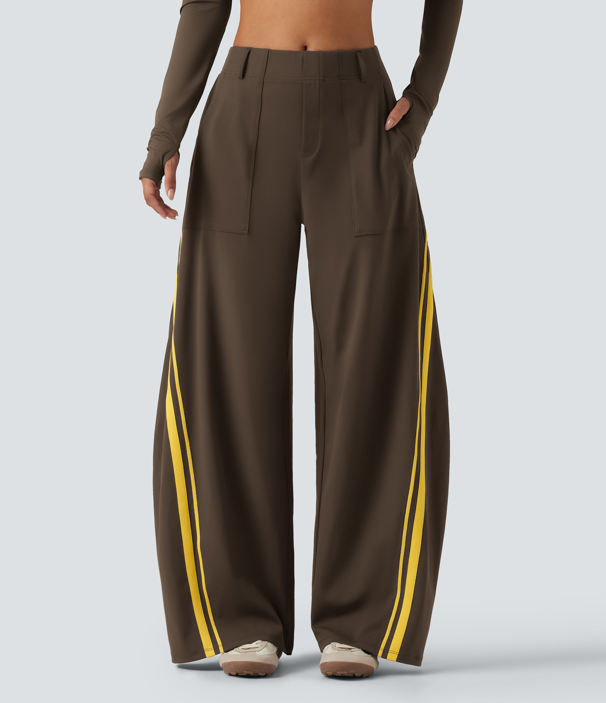 Pantalon de danse Halara DayStretch™ taille haute coupe barrel, color block et bandes latérales avec poches