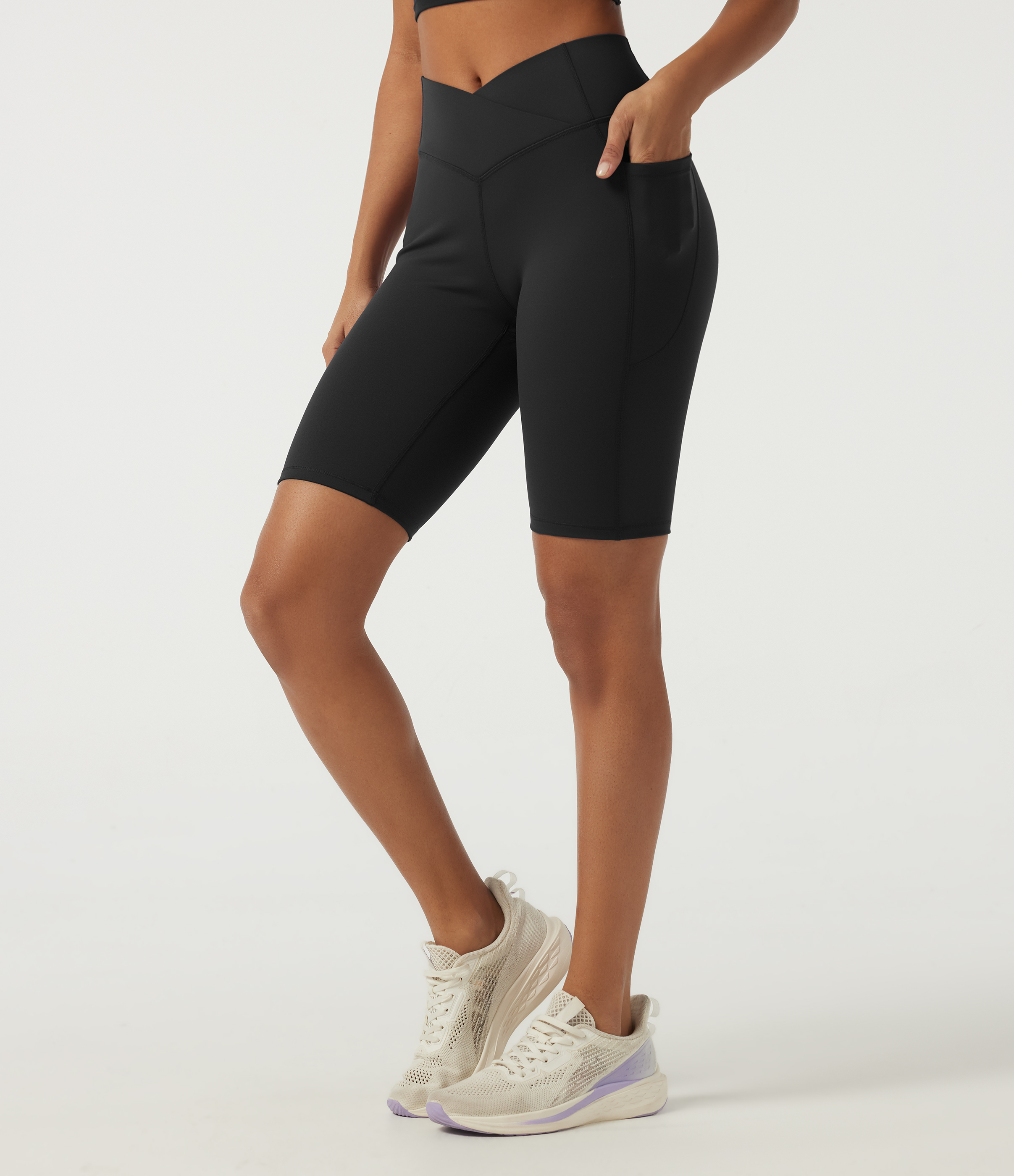 Halara Speedwave™ High Waisted Crossover Tummy Control Skinny Training Biker Shorts 9" with Pockets  - Black - S biker shorts women