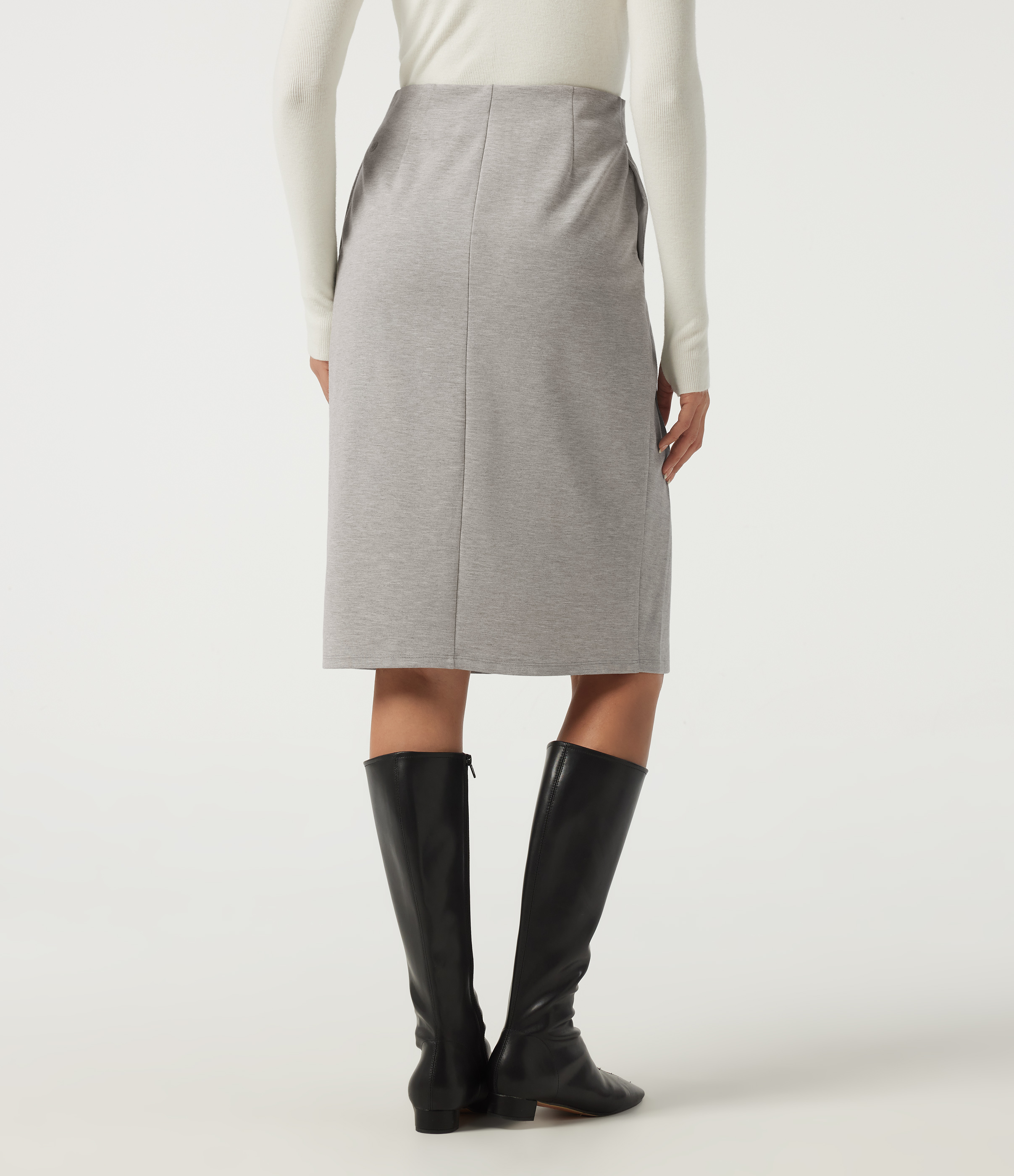 Tea White Flower Gray High Waisted Tie Front Work Midi Skirt with Pockets / 2