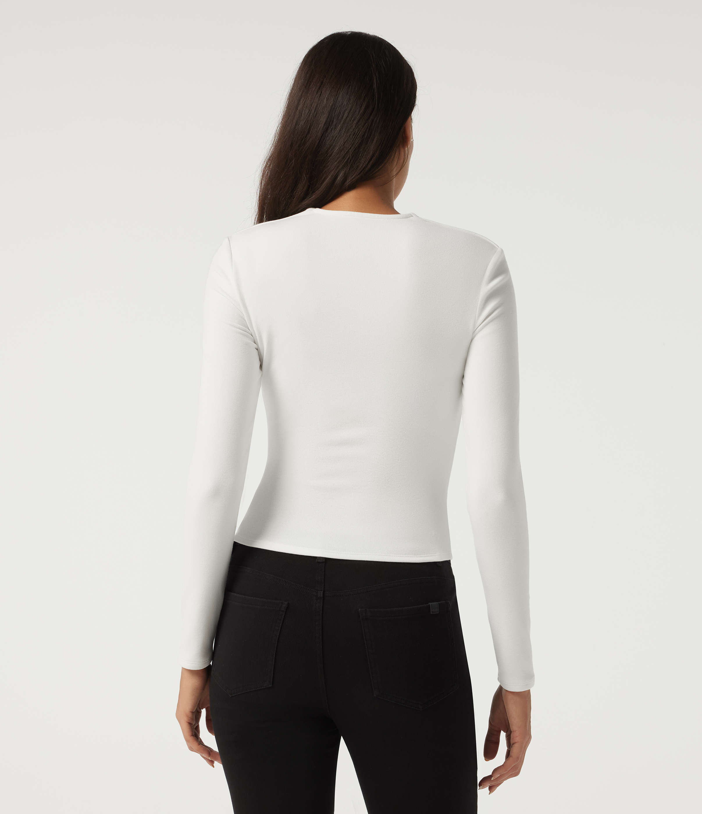 White Queen Anne Neck Long Sleeve Contrast Lace Thermal Casual Top / 2