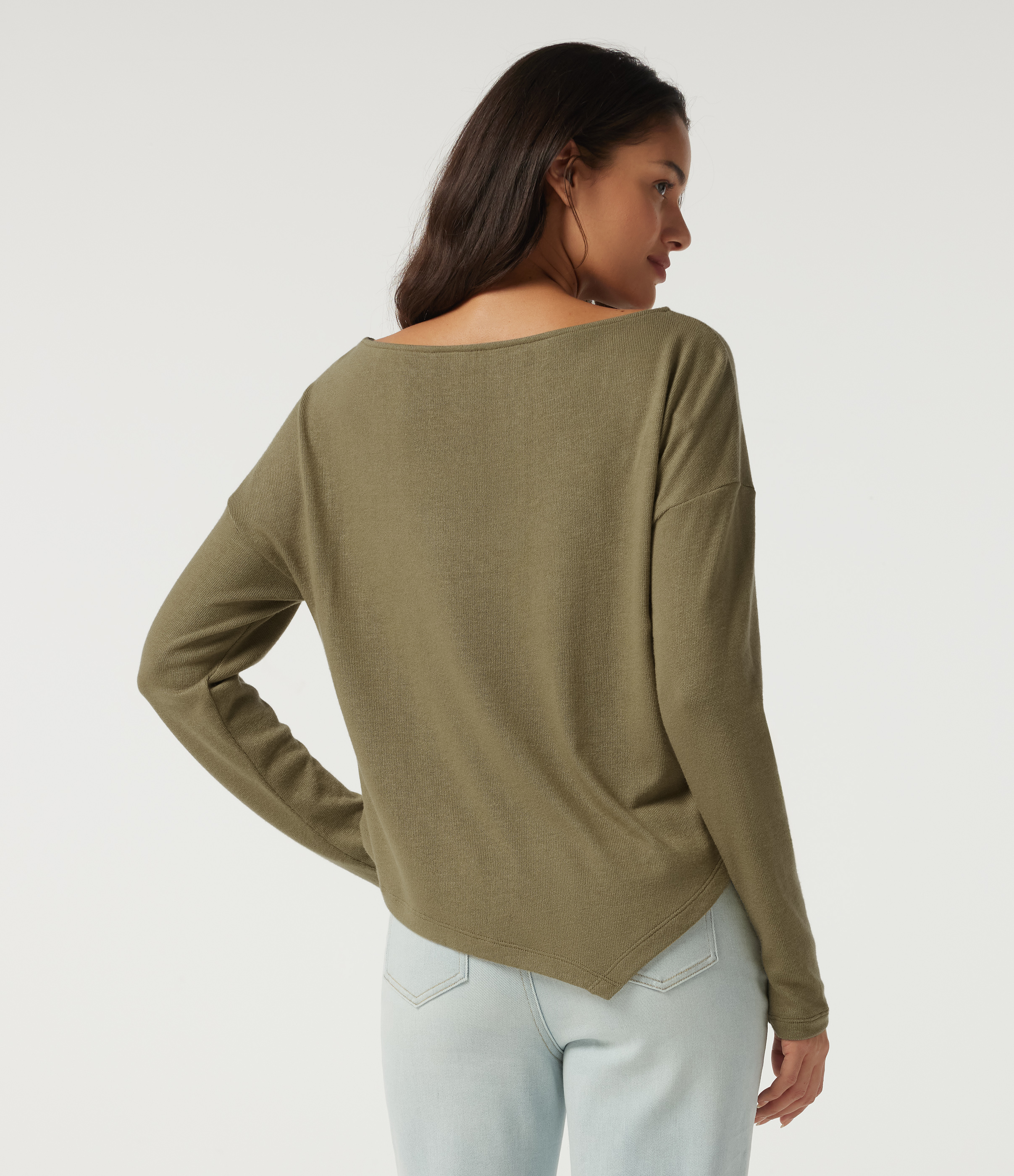 Martini Boat Neck Long Sleeve Asymmetric Hem Casual Top / 2