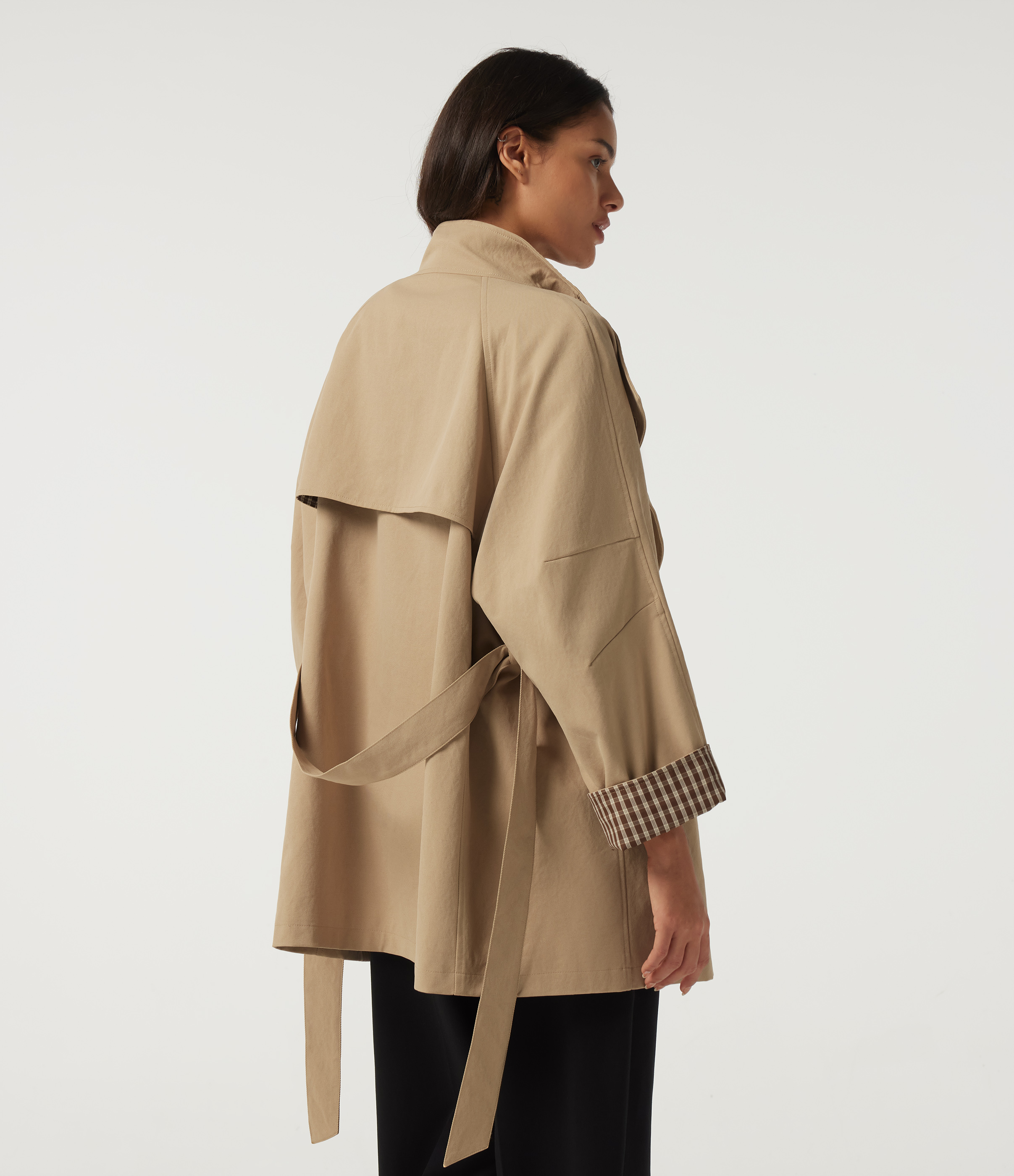 Almond Buff Lapel Raglan Long Sleeve Belted Work Jacket with Pockets / 2