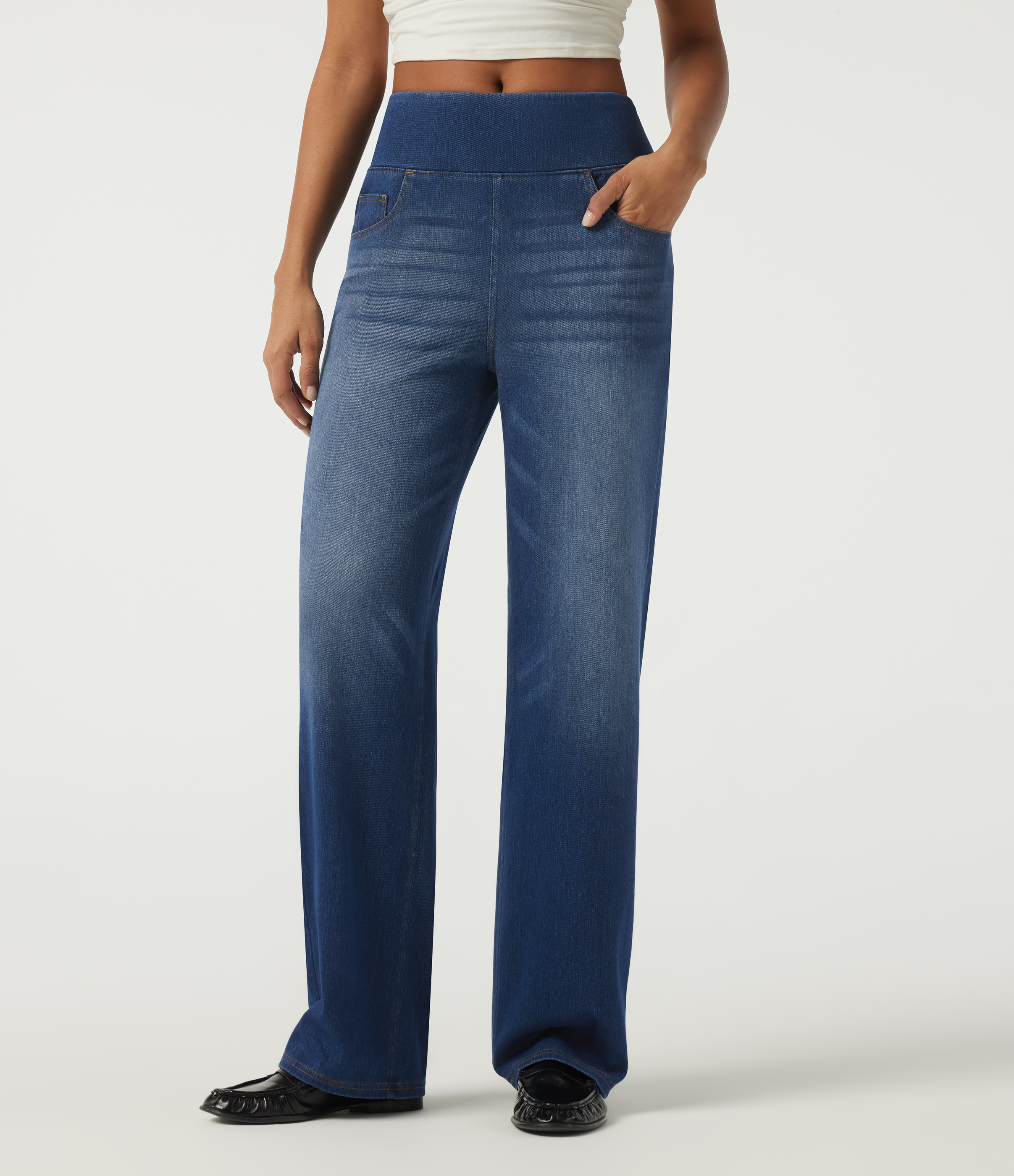 Halara Flex™  High Waisted Tummy Control Straight Leg Casual Cotton Jeans with Pockets