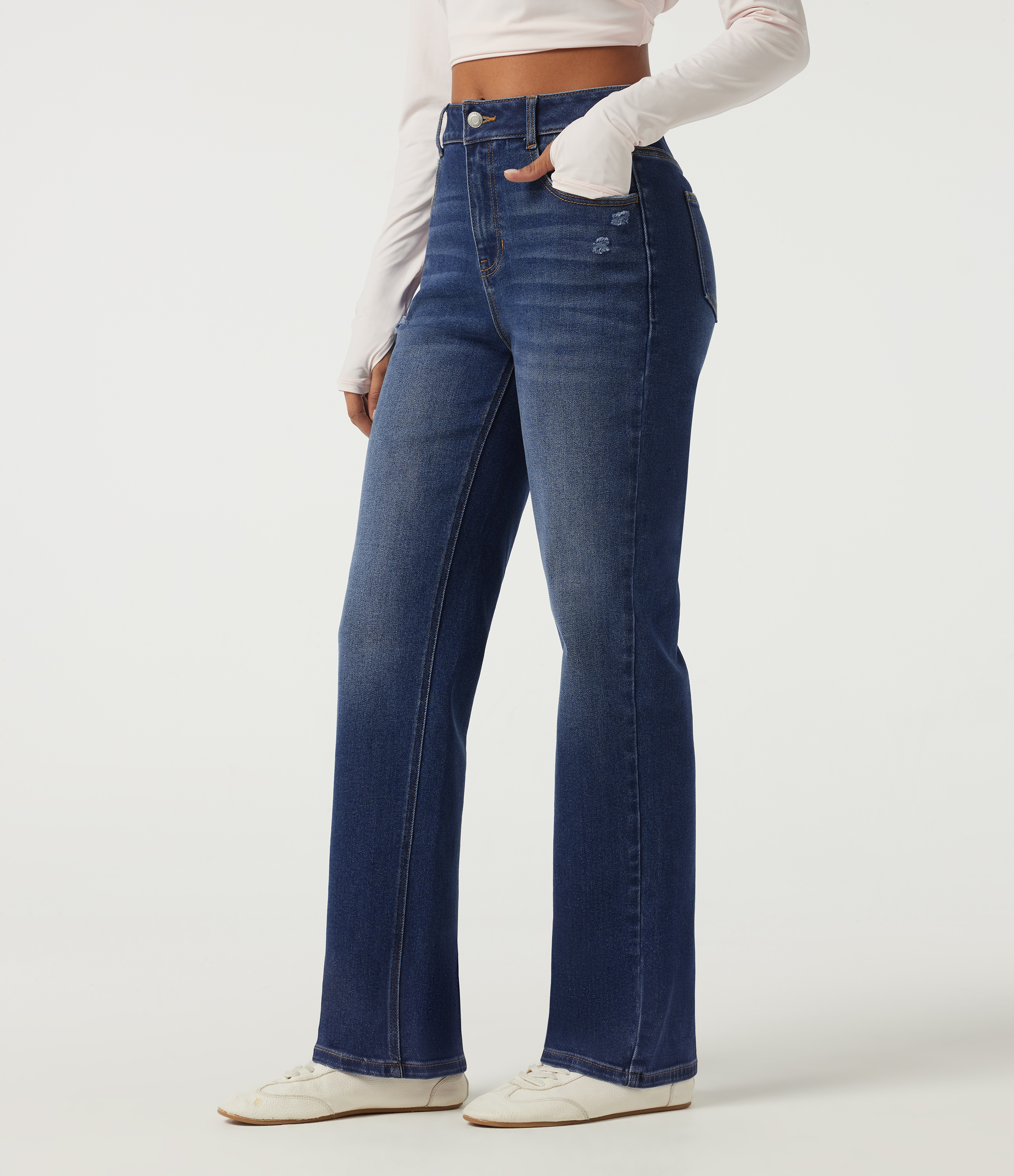 High Waisted Straight Leg Casual Cotton Jeans with Pockets