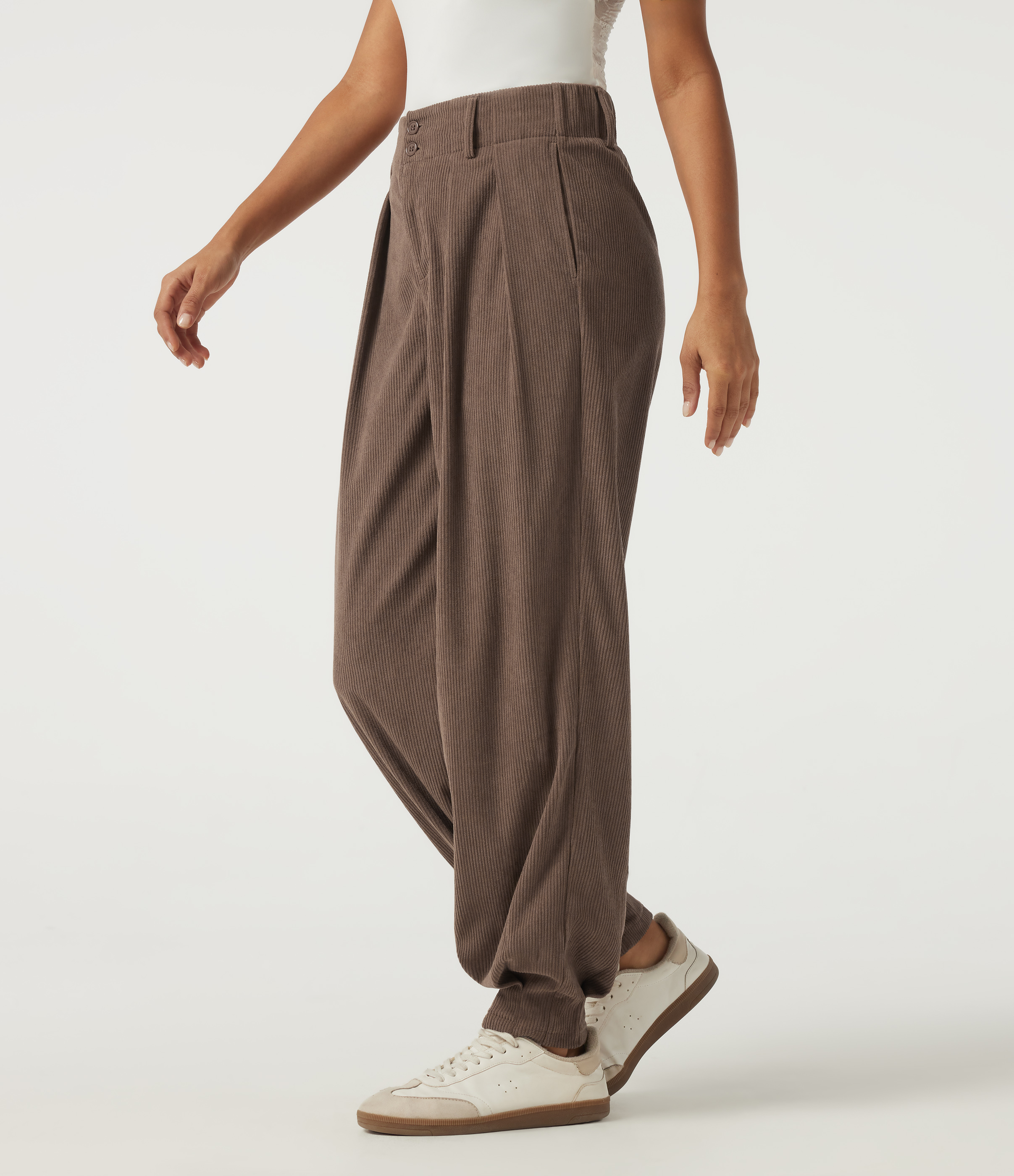 High Waisted Corduroy Casual Pants with Pockets