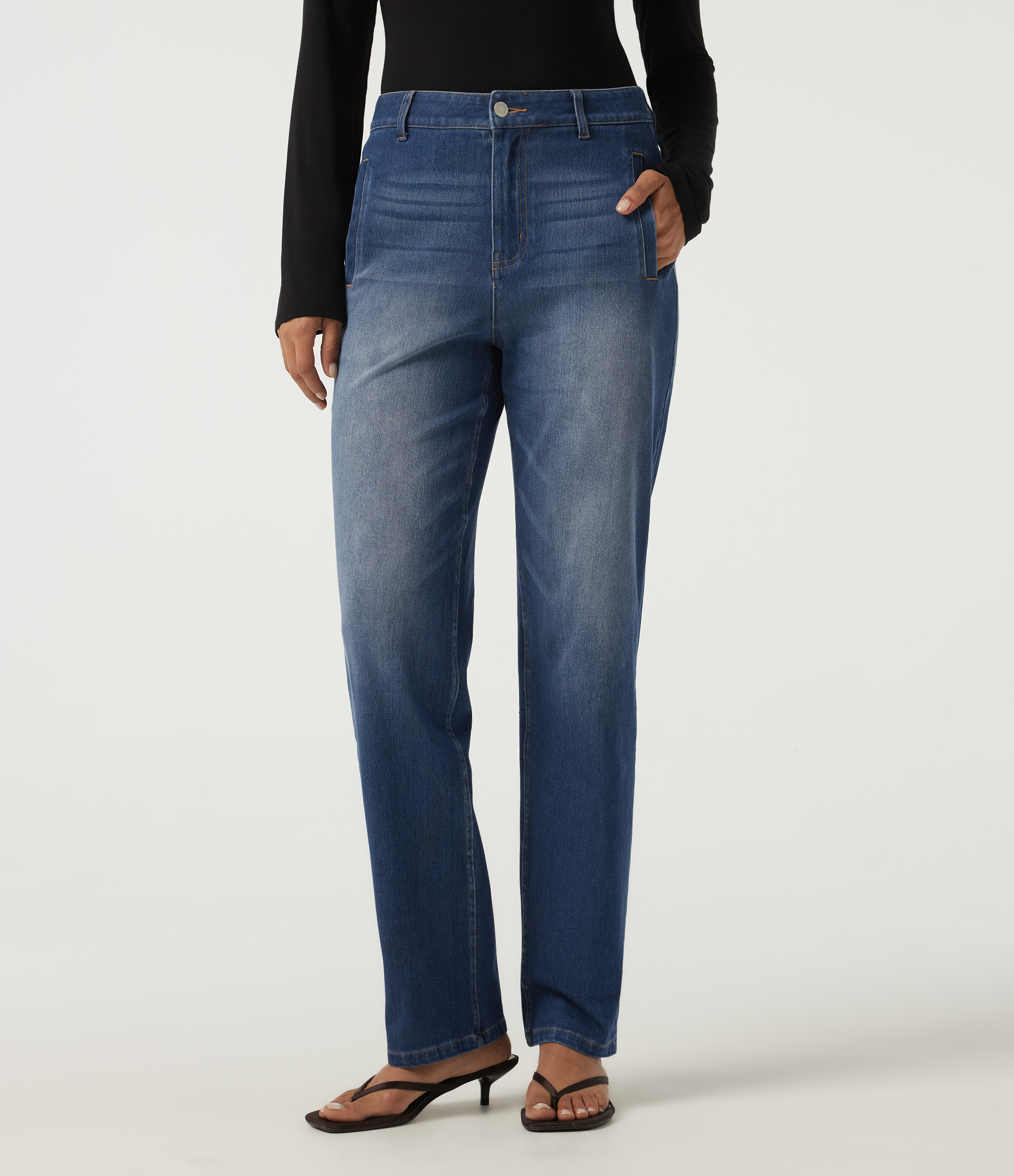 Halara Flex™ Mid Rise Straight Leg Casual Cotton Jeans with Pockets