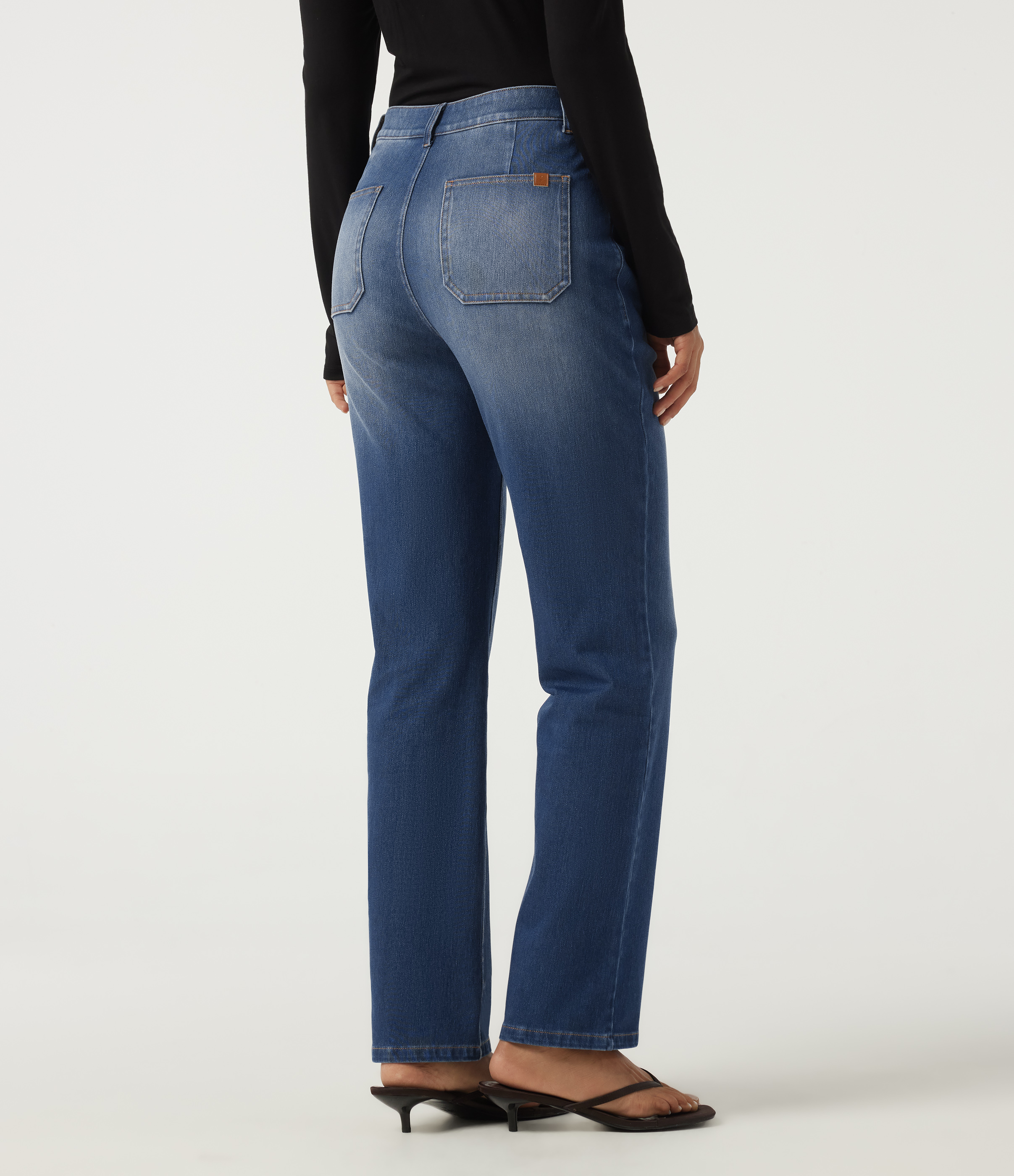 Baja Blue Denim Halara Flex™ Mid Rise Straight Leg Casual Cotton Jeans with Pockets / 2