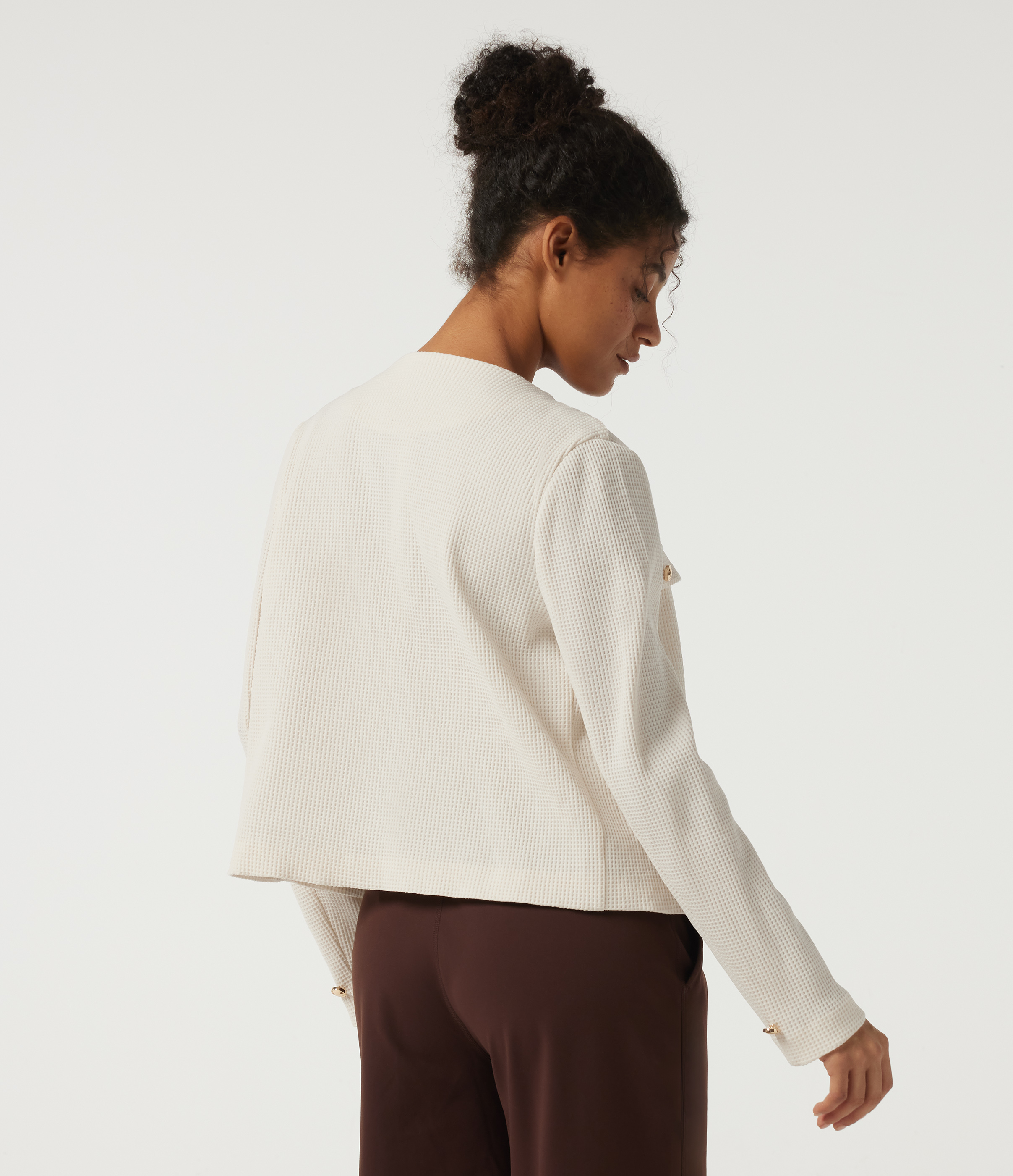 Cloud Dancer Round Neck Long Sleeve Waffle Casual Jacket / 2