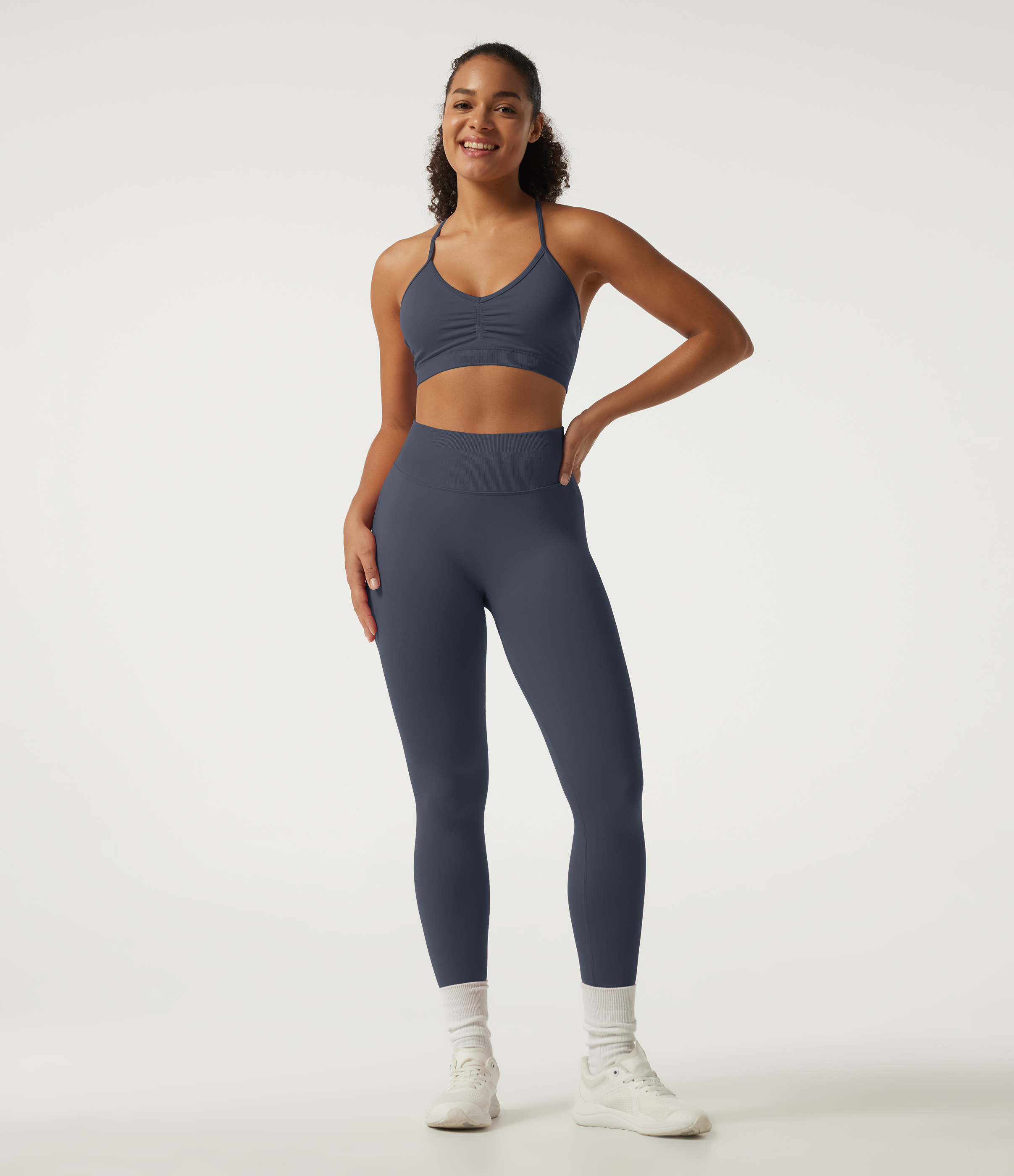 Mock Neck Long Sleeve High Waisted Skinny Seamless Flow Running Leggings Sets