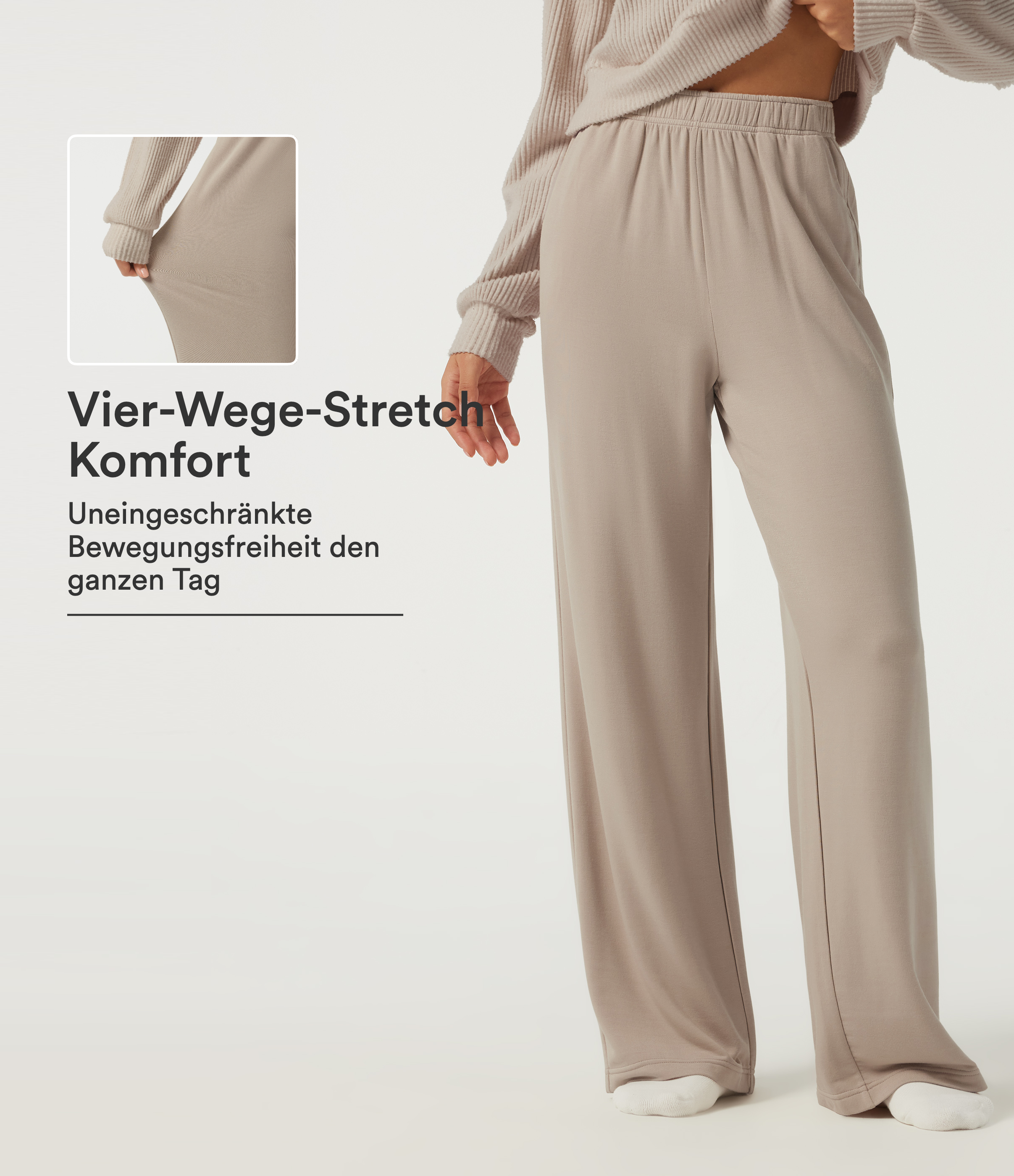 Lounge-Hose mit hohem Bund, Seitentaschen und geradem Bein
