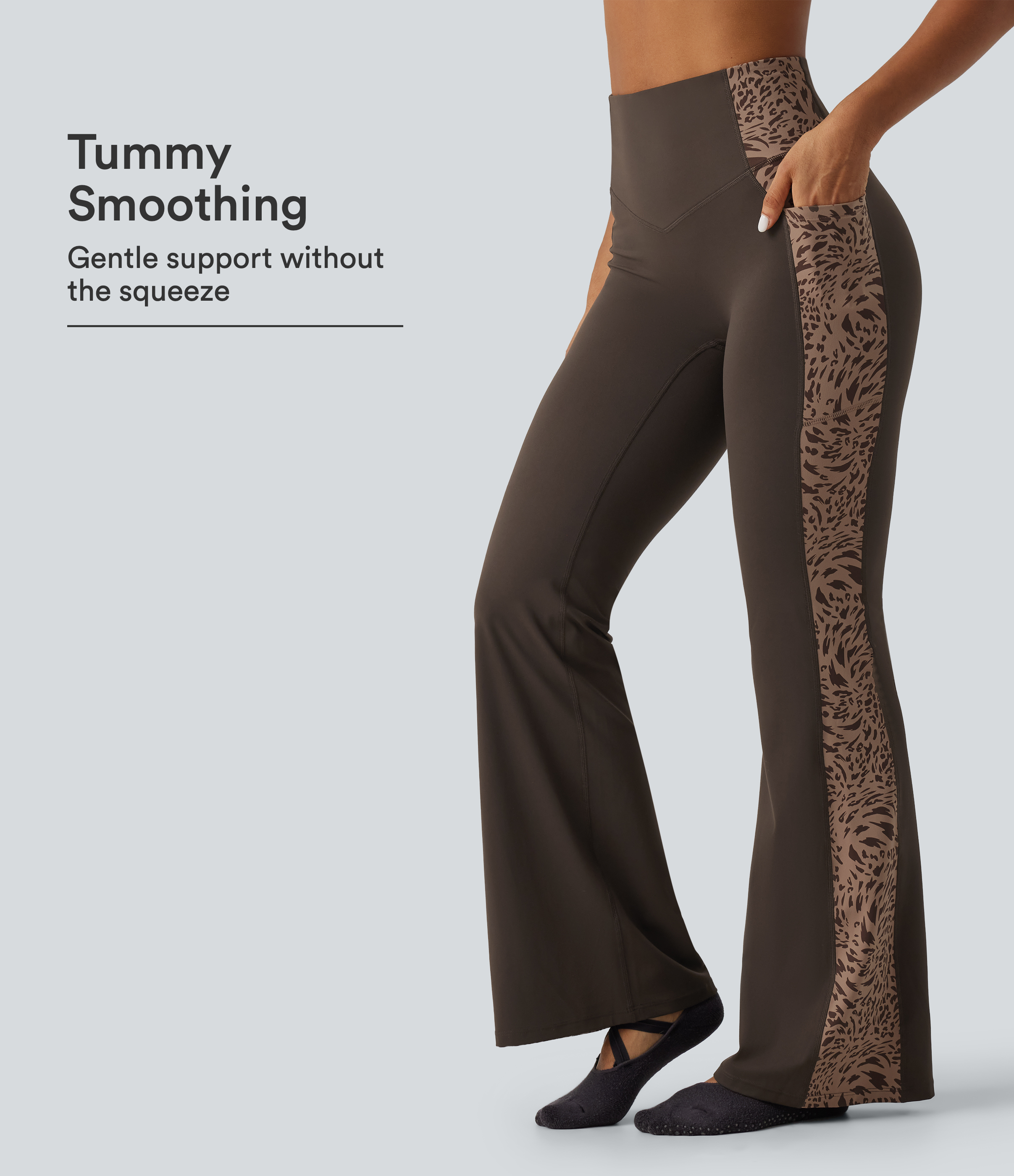 Halara UltraSculpt™ High Waisted Tummy Control Leopard Print Yoga Bootcut Leggings with Pockets
