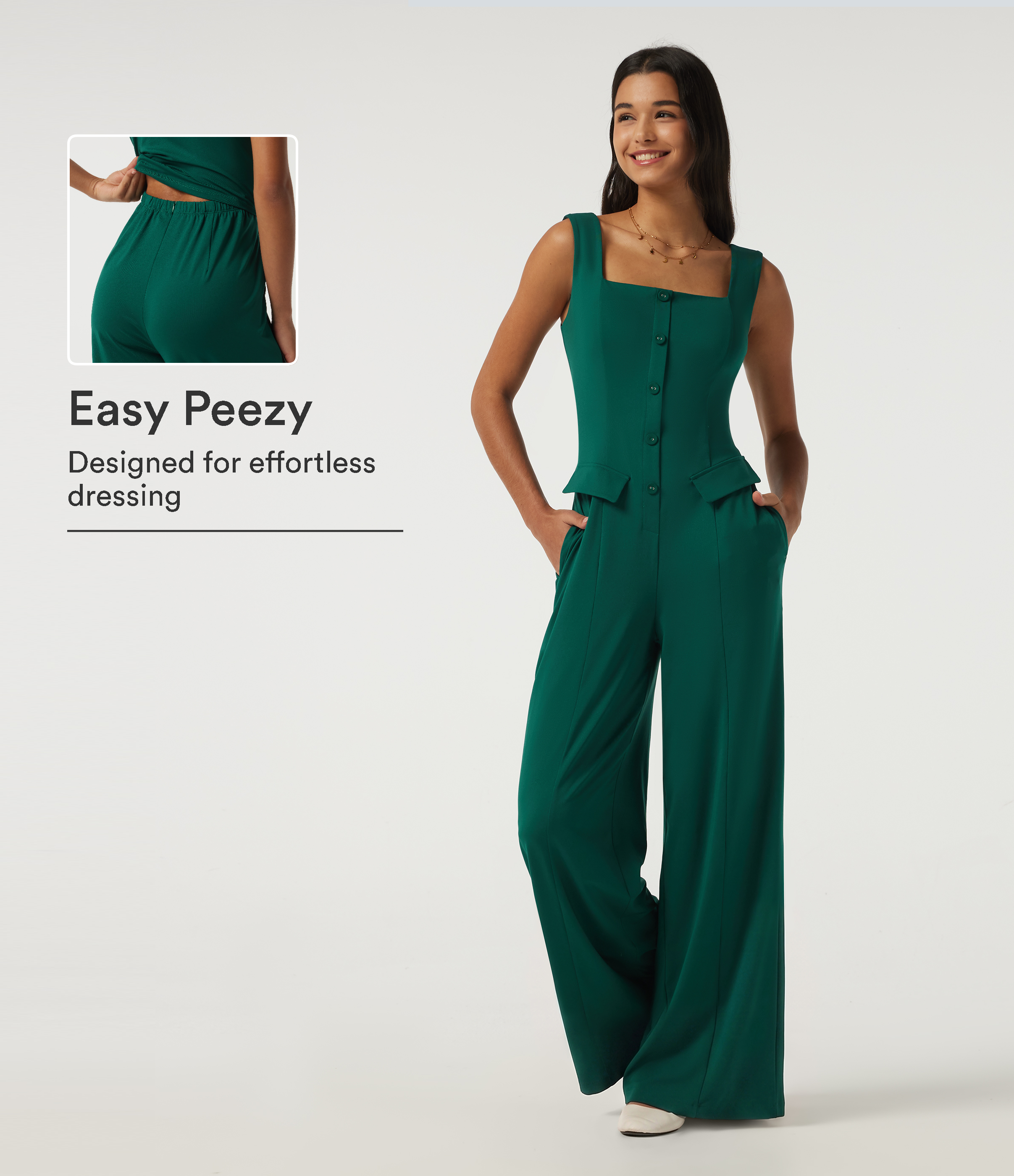 Square Neck Sleeveless Wide Leg Casual Jumpsuit with Pockets-Easy Peezy Edition