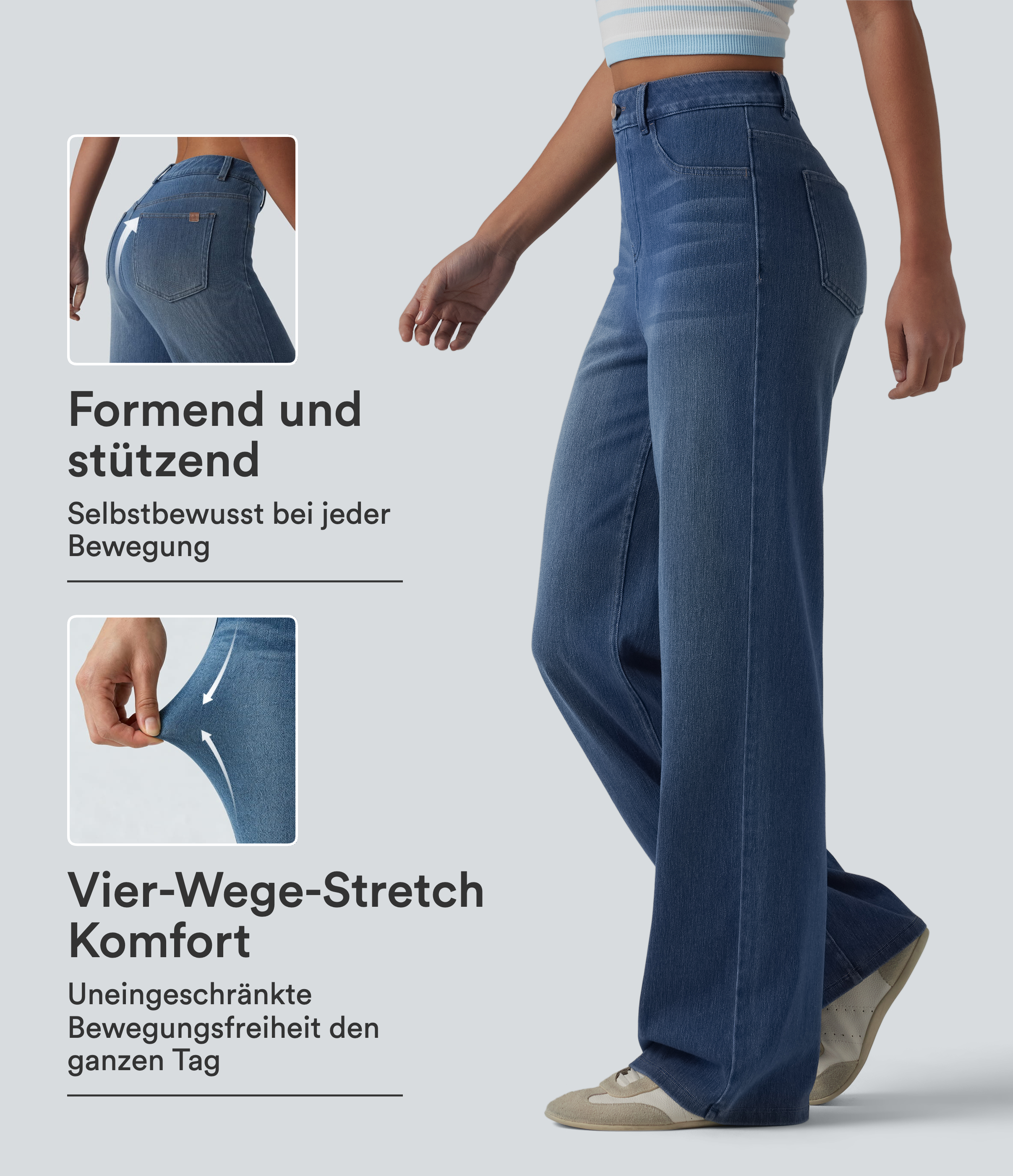 Halara Flex™ - Lässige Jeans aus Baumwolle mit hohem Bund, mehreren Taschen und geradem Bein