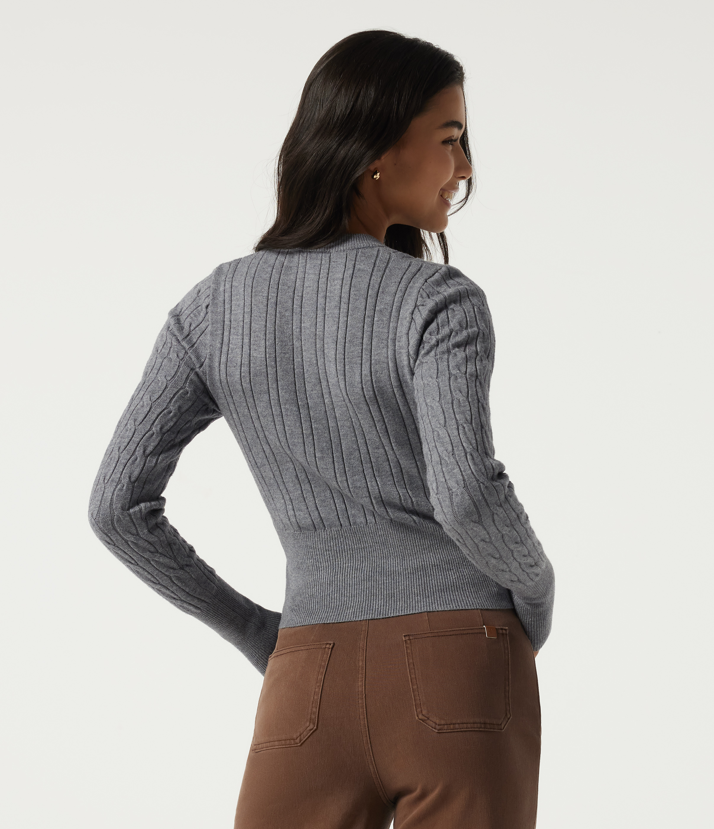 Gray Contours Round Neck Long Sleeve Casual Sweater / 2