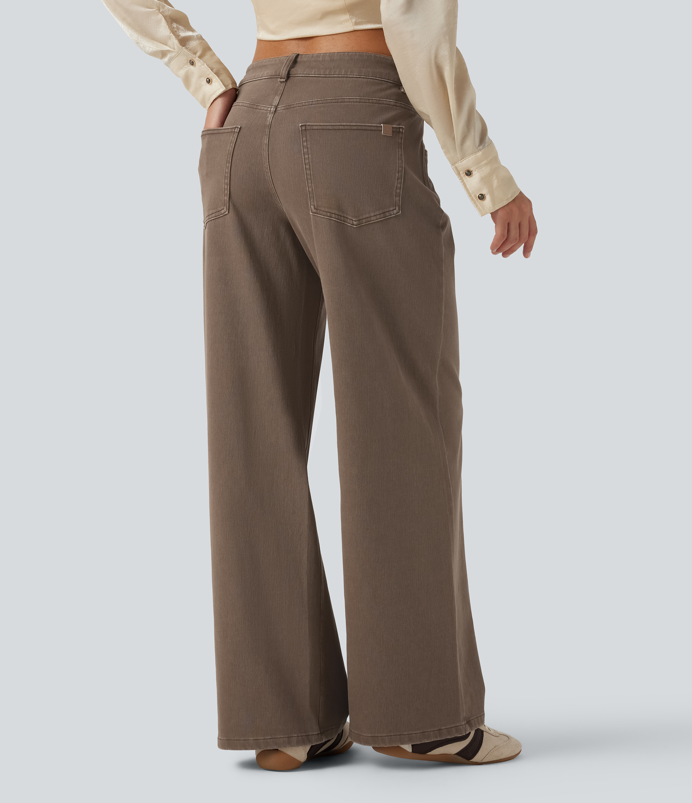 Malt Dune Brown Halara Flex™ Low Rise Wide Leg Casual Jeans with Pockets / 2