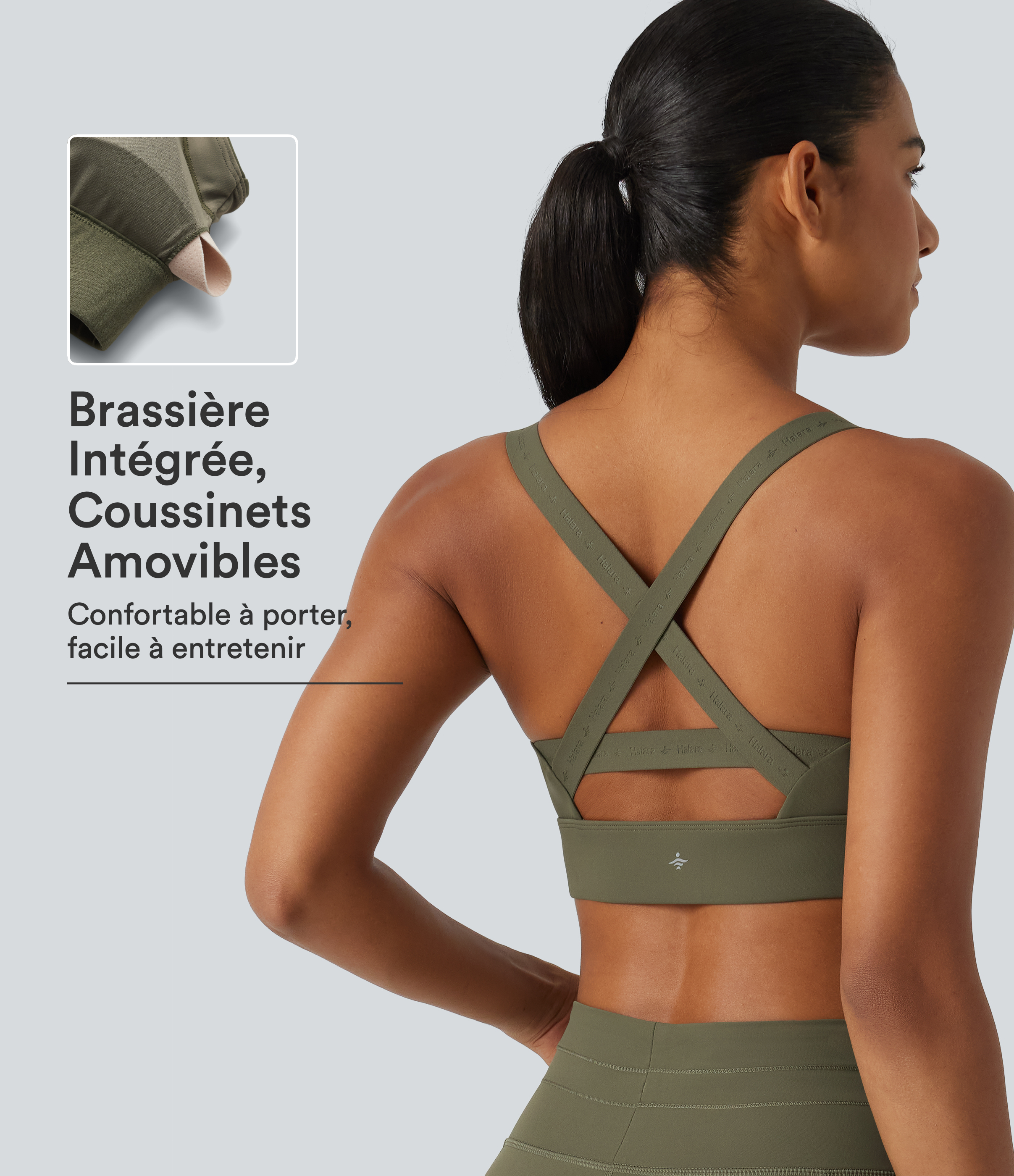 Brassière de running maintien moyen à encolure en U, séchage rapide et coussinets amovibles