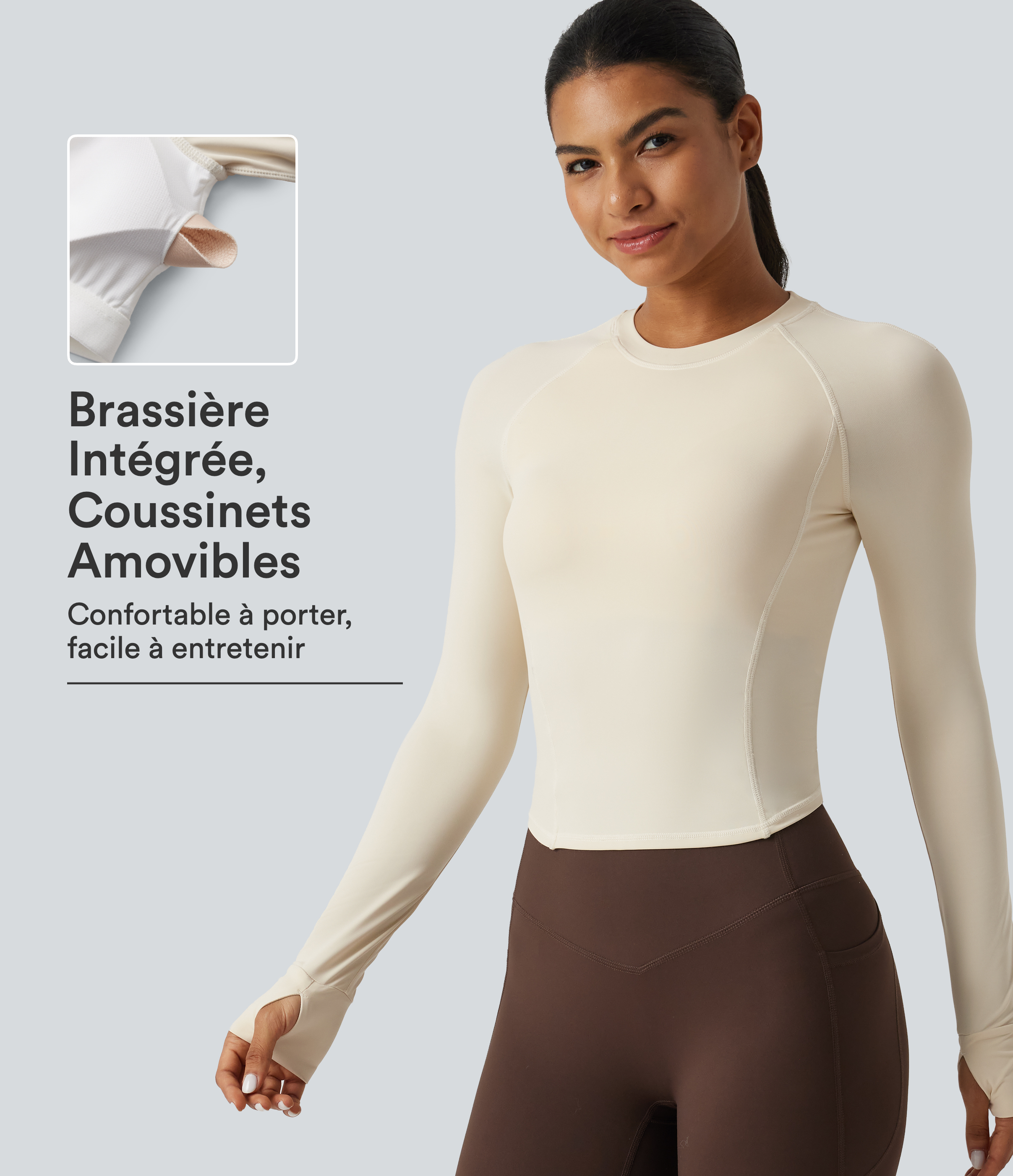 Haut de yoga effet frais InstantCool ajusté à col rond, manches raglan et coussinets amovibles