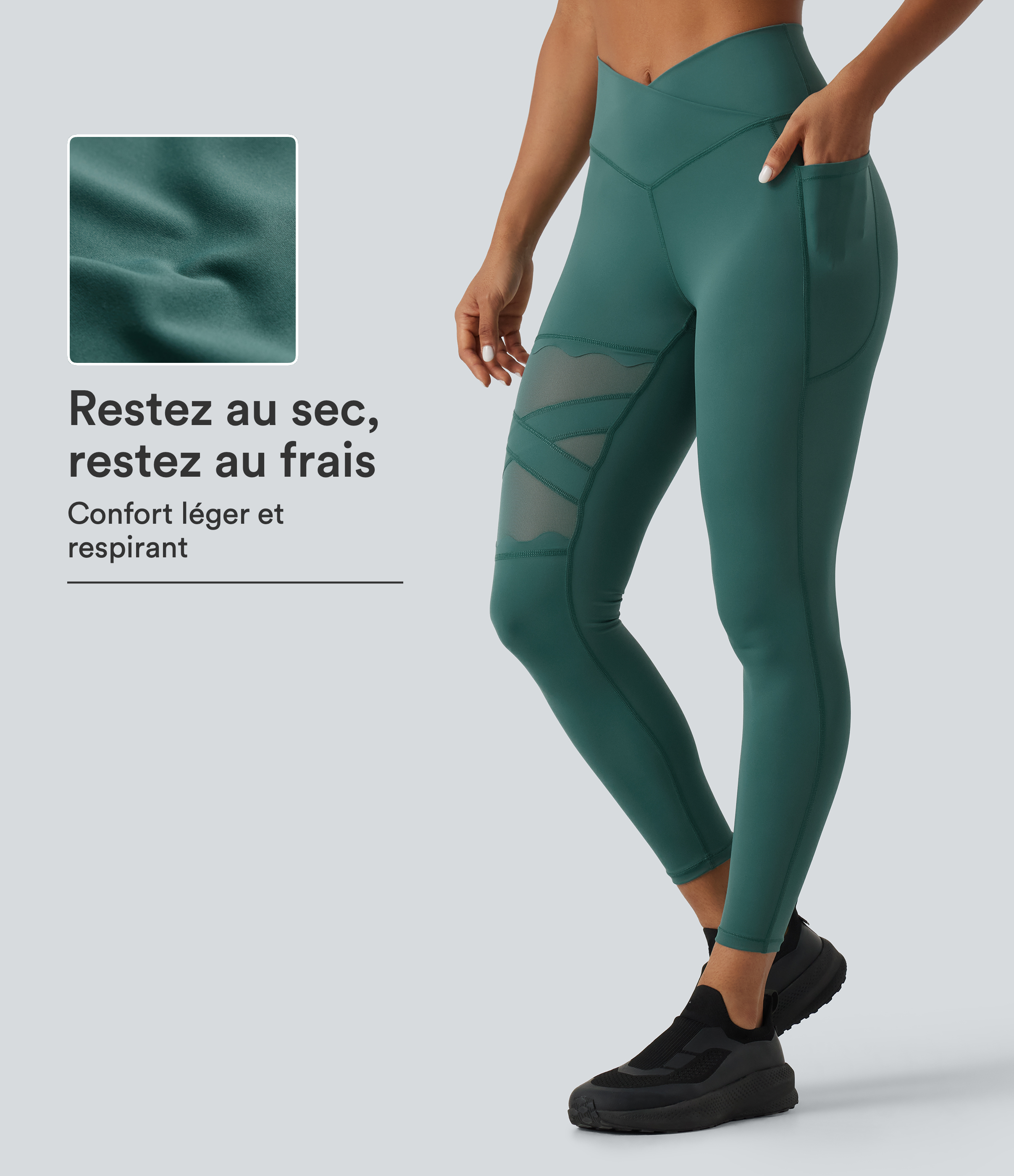 Legging de running SpeedWave™ Air taille haute croisée avec mesh contrasté et poches