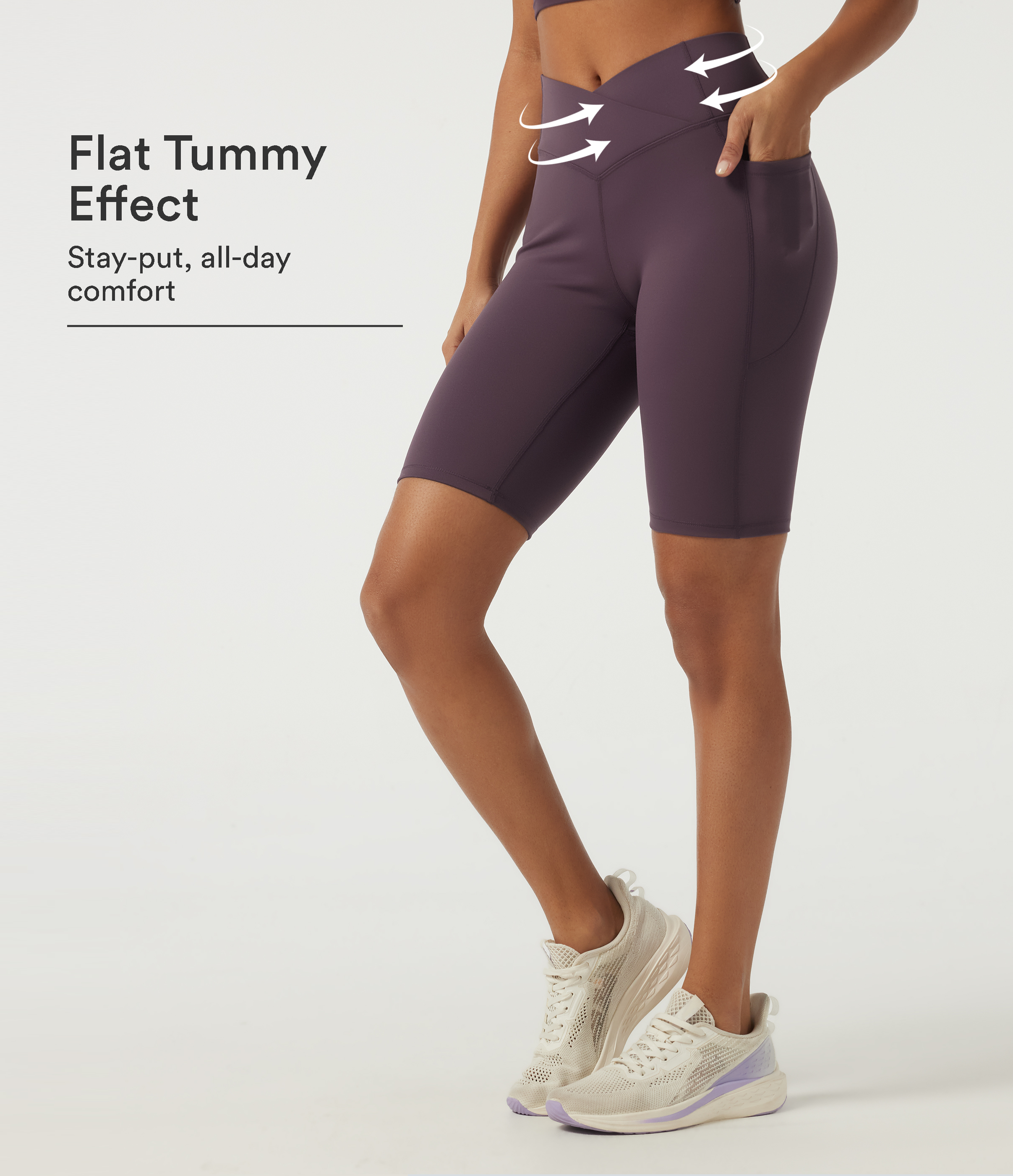 Speedwave™ High Waisted Crossover Tummy Control Skinny Cycling Biker Shorts 9" with Pockets