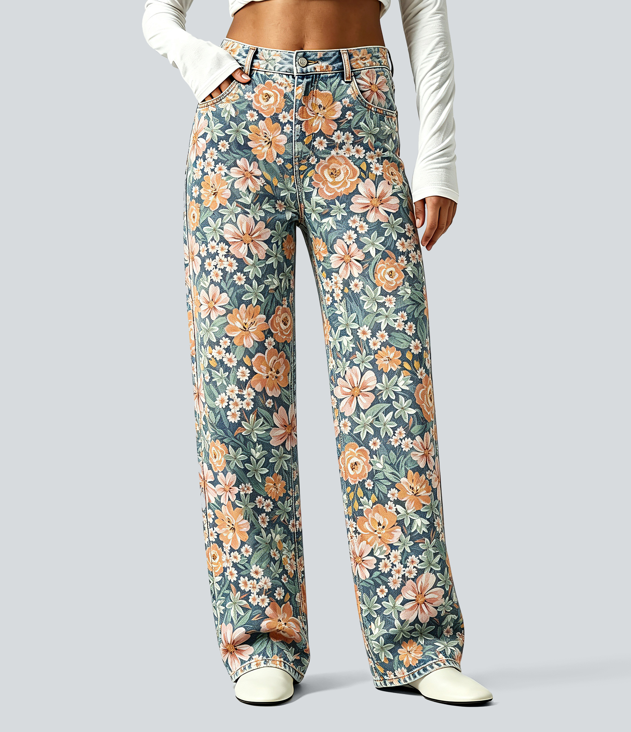 Mid Rise Straight Leg Casual Jeans with Pockets