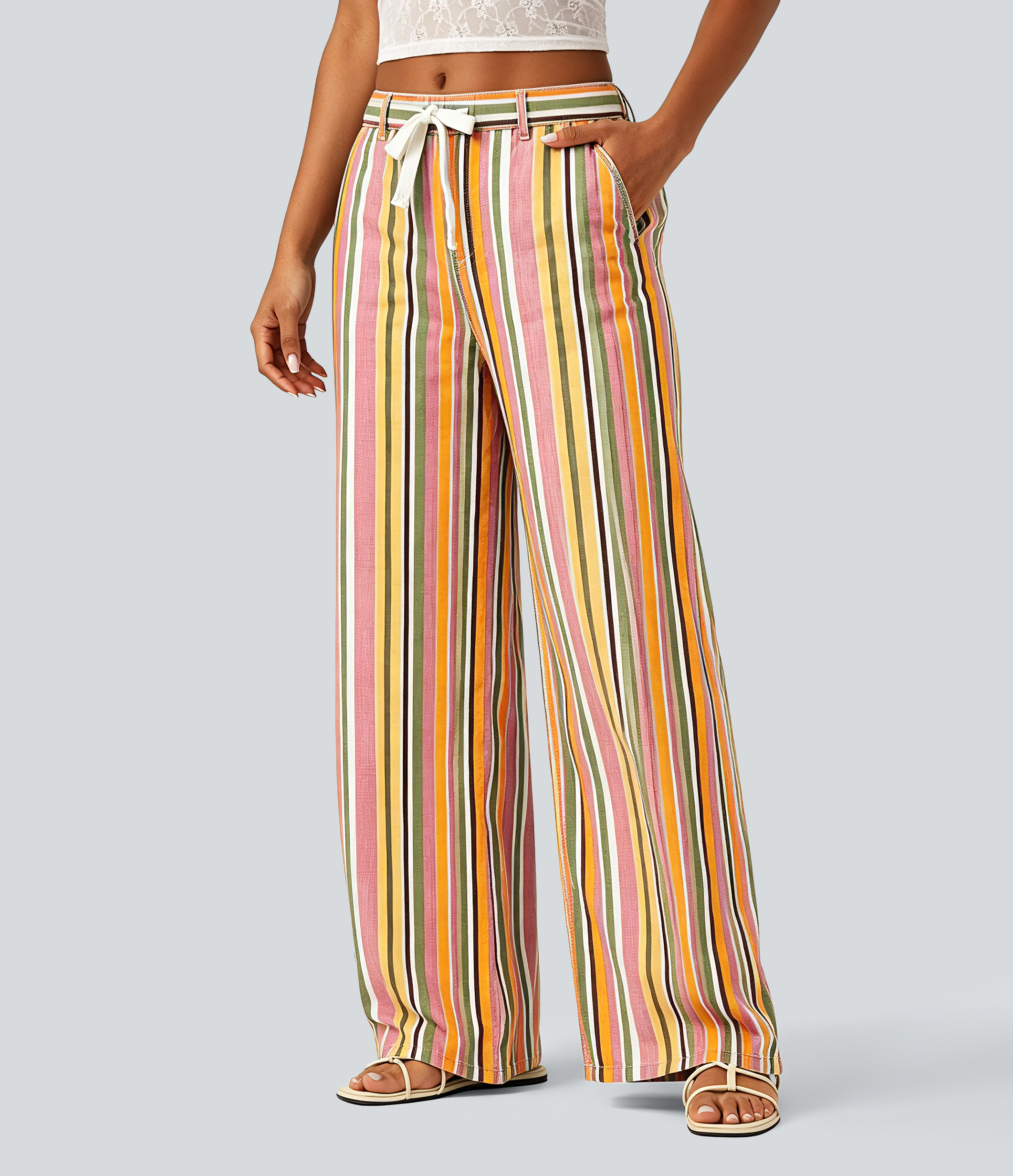 Mid Rise Wide Leg Casual Jeans with Pockets