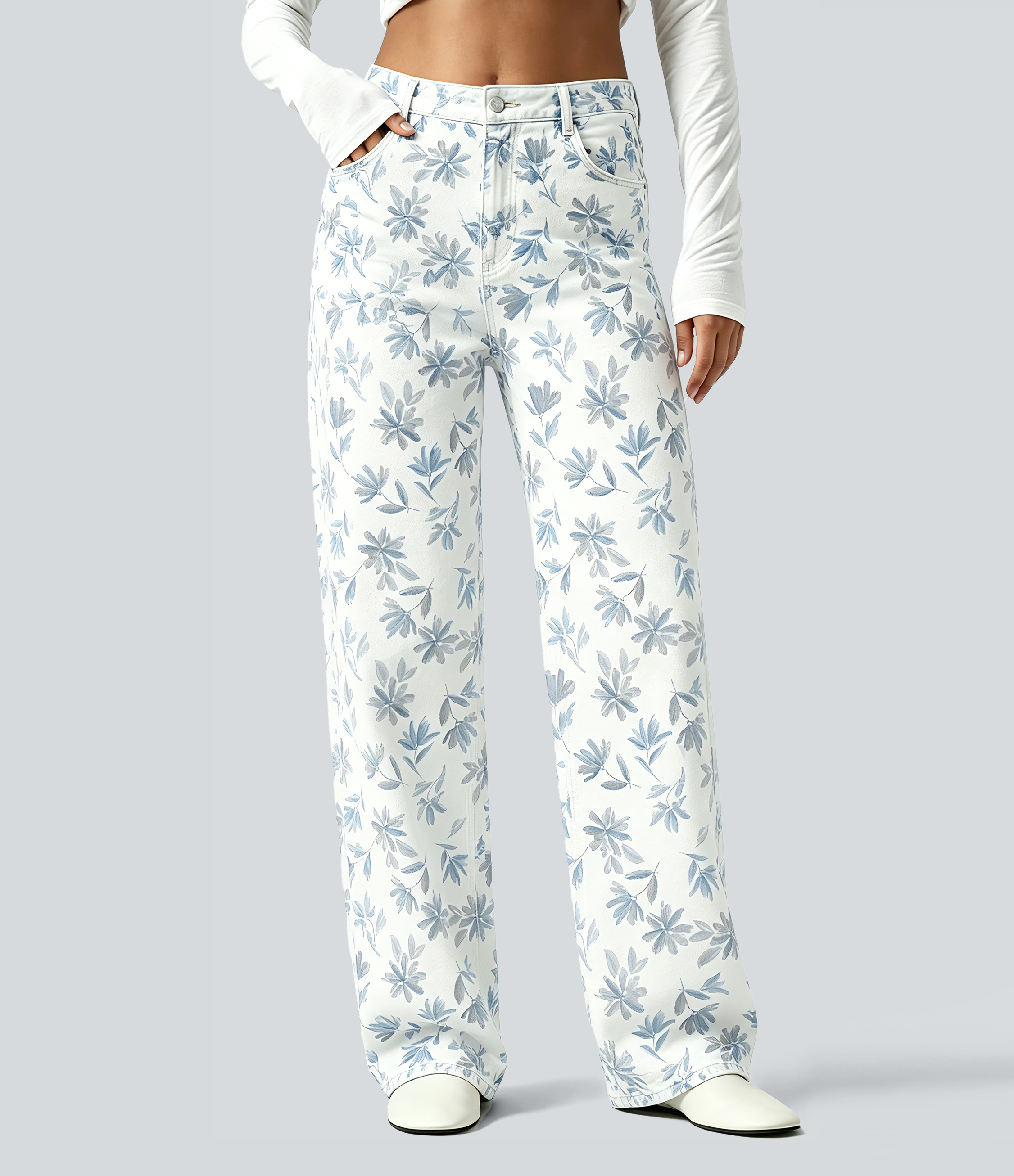 Mid Rise Straight Leg Casual Jeans with Pockets
