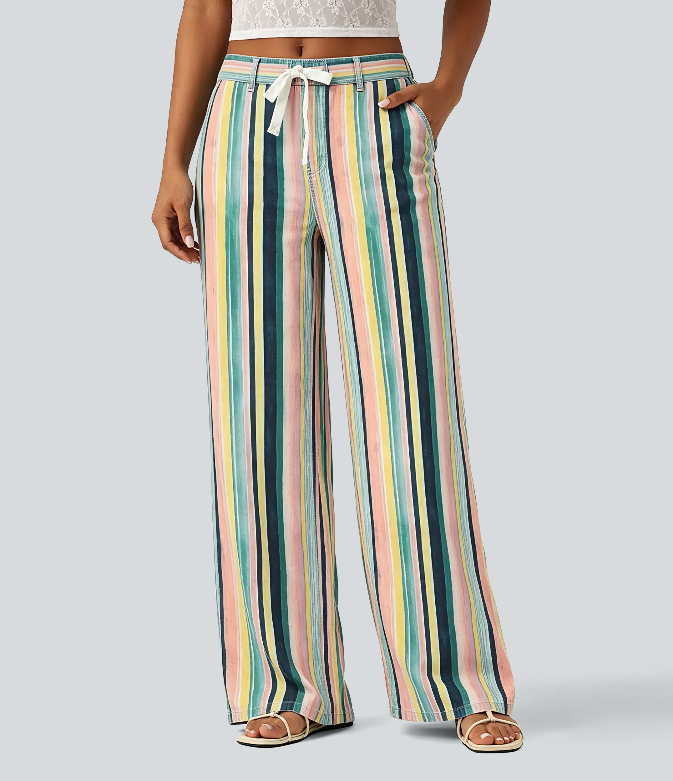 Mid Rise Wide Leg Casual Jeans with Pockets