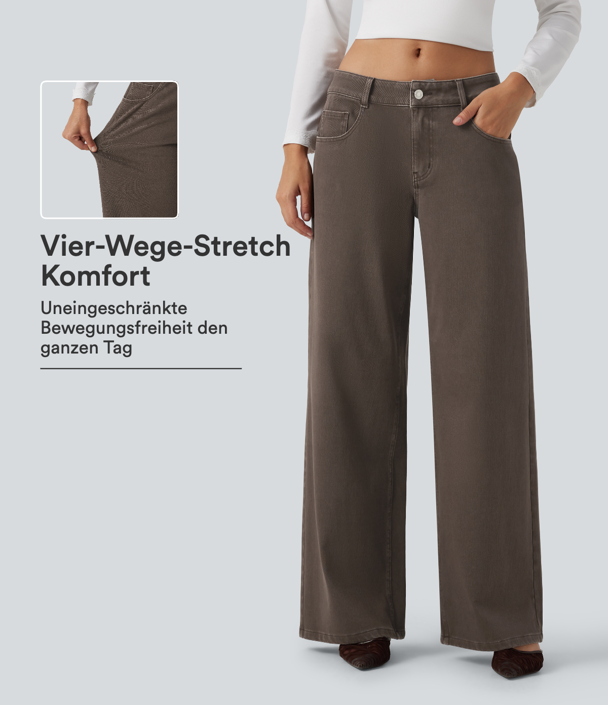 Cocoa Dune Brown Halara Flex™ - Lässige Jeans mit niedrigem Bund und mehreren Taschen / 1