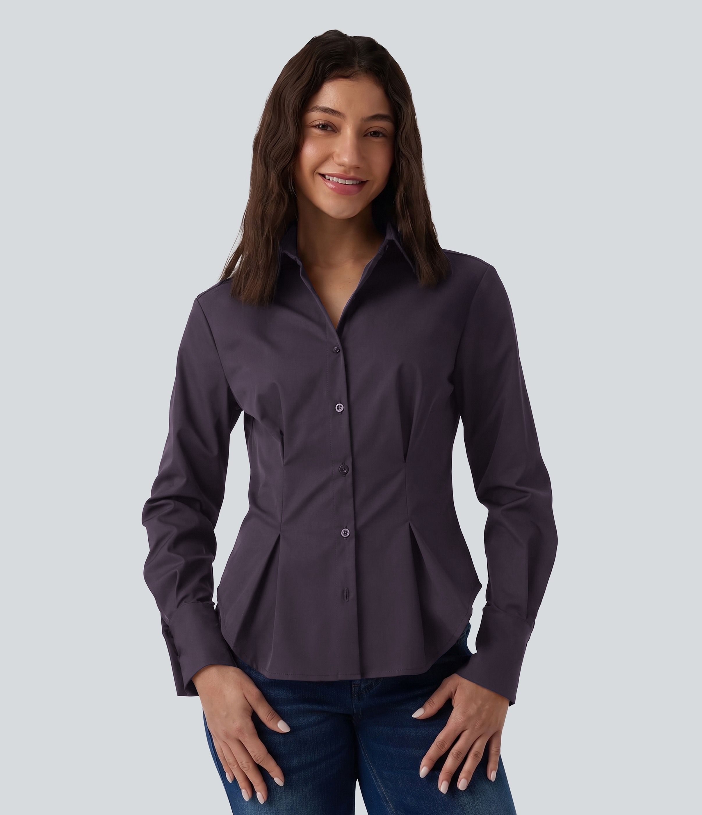 Long Sleeve Curved Hem Casual Shirt
